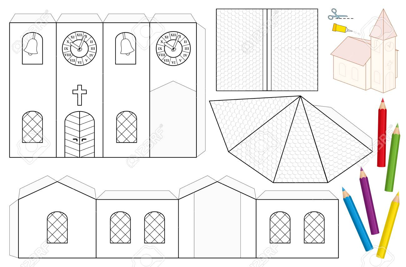 Church Paper Craft Sheet. Unpainted Cut-Out Template For Children with regard to Free Printable Paper Church Template