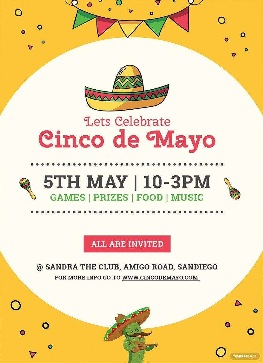 Cinco De Mayo Day Invitation Template In Word, Pages, Psd for Cinco De Mayo Free Printable Invitations