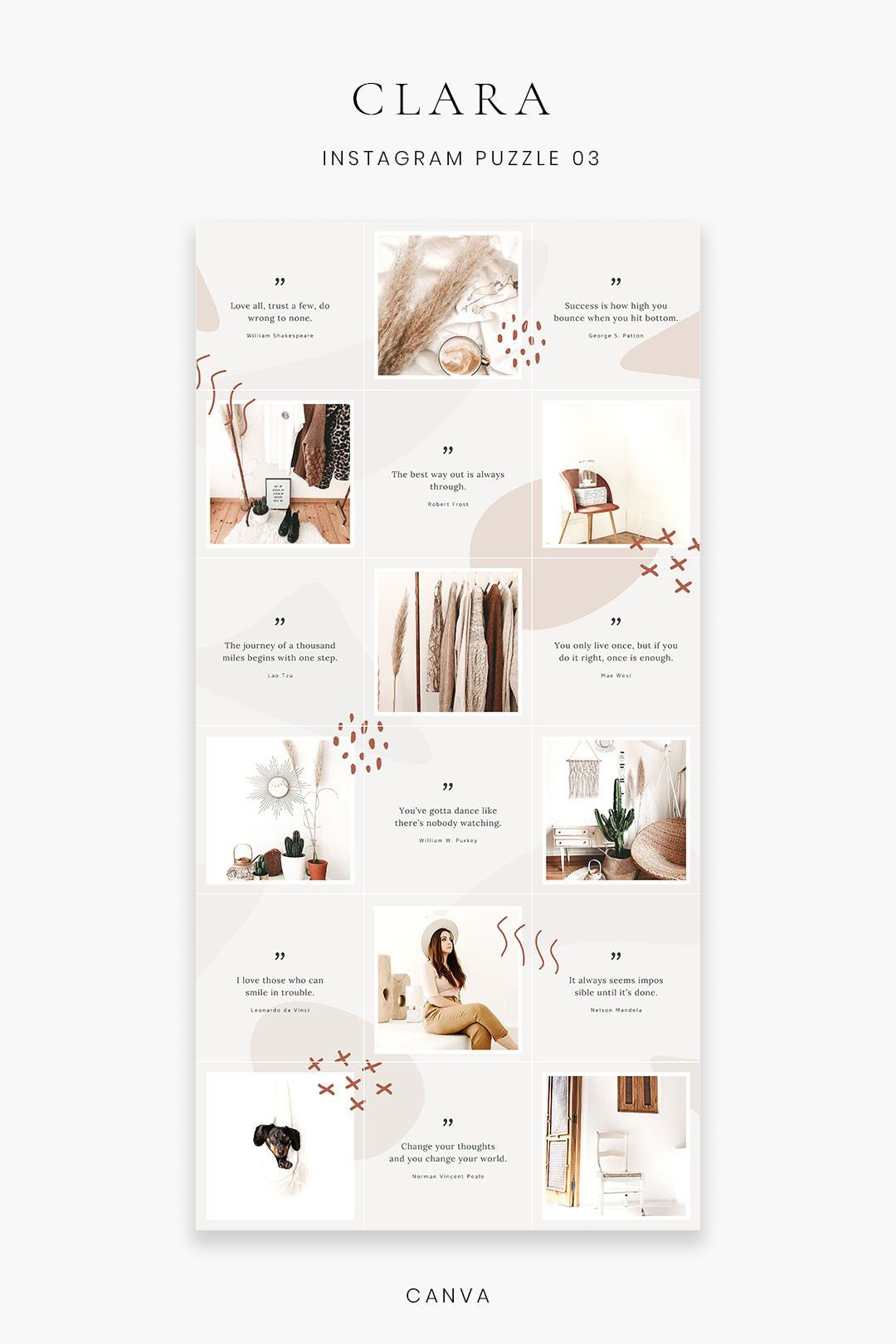 Clara - Instagram Puzzle Canva Template inside Free Instagram Puzzle Template Canva