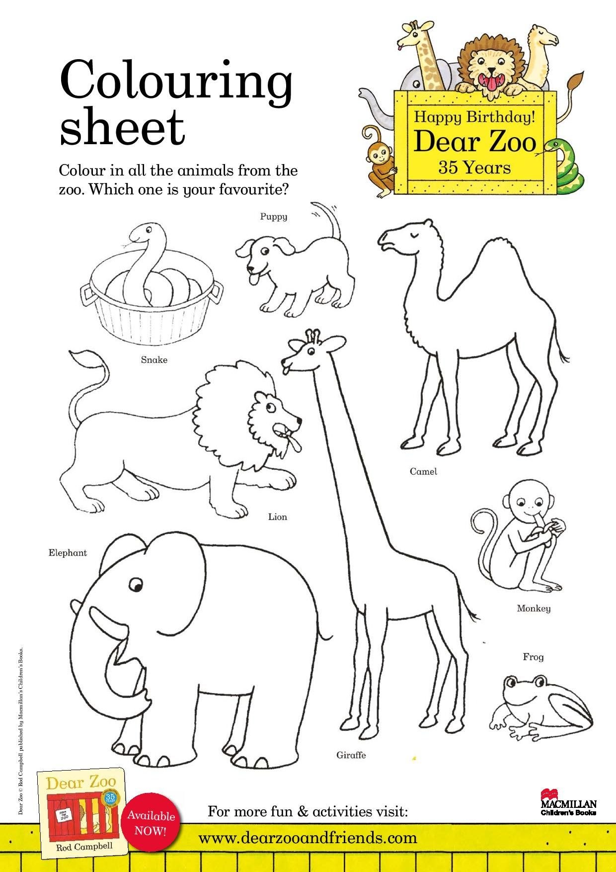 Classroom Activity Sheets regarding Dear Zoo Free Printables