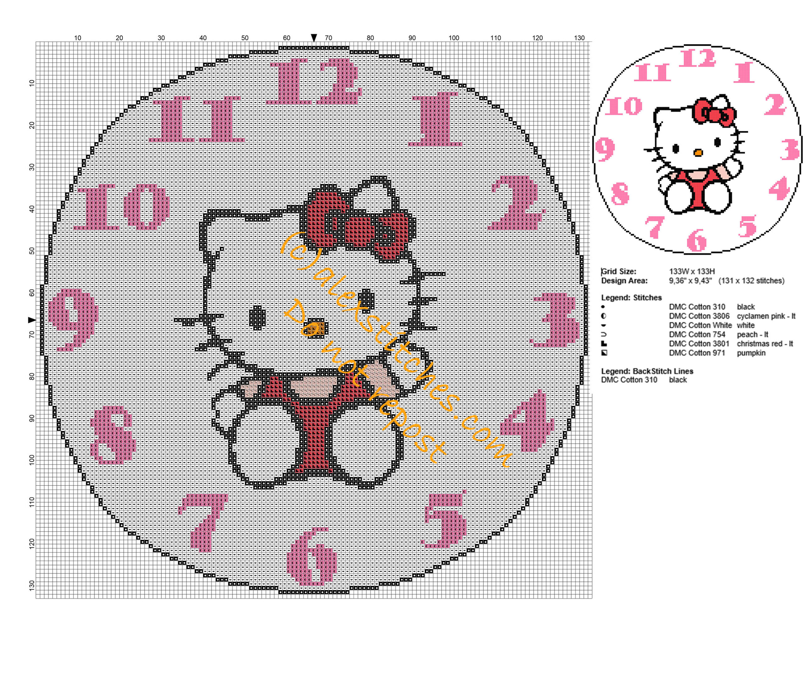 Clock For Children&amp;#039; S Bedroom With Hello Kitty Free Cross Stitch for Free Printable Hello Kitty Cross Stitch Patterns