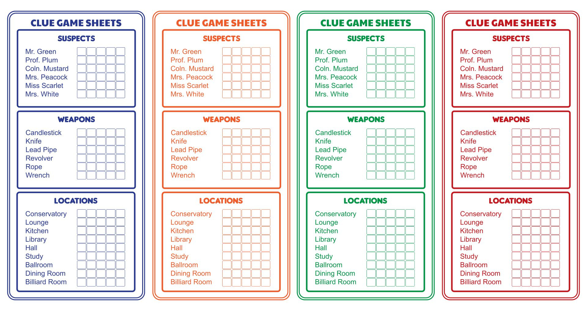 Clue Sheets Free Printable pertaining to Free Printable Cluedo Sheets