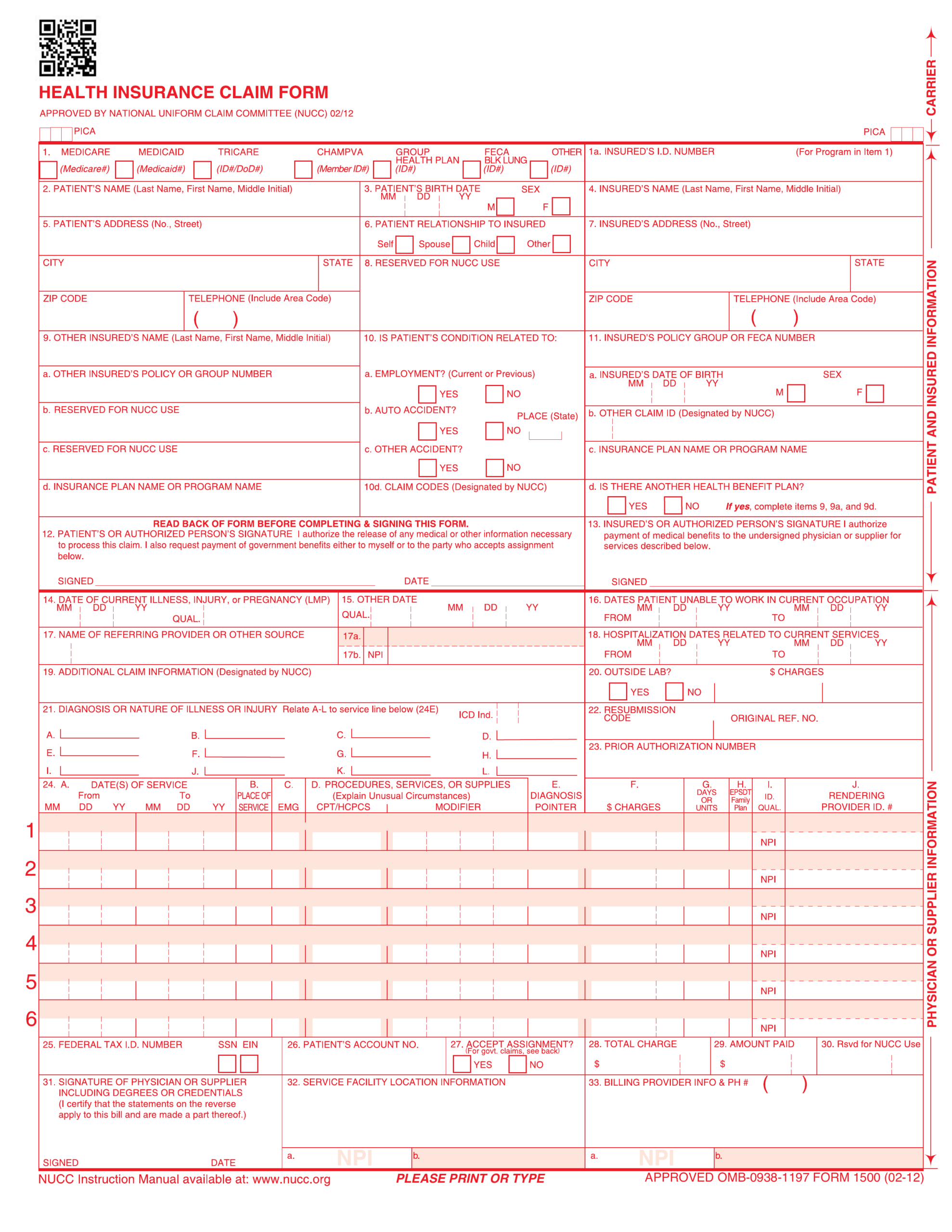 Cms 1500 Form 2024-2025 - Fill, Edit And Download - Pdf Guru with Free Health Insurance Claim Form 1500 Template