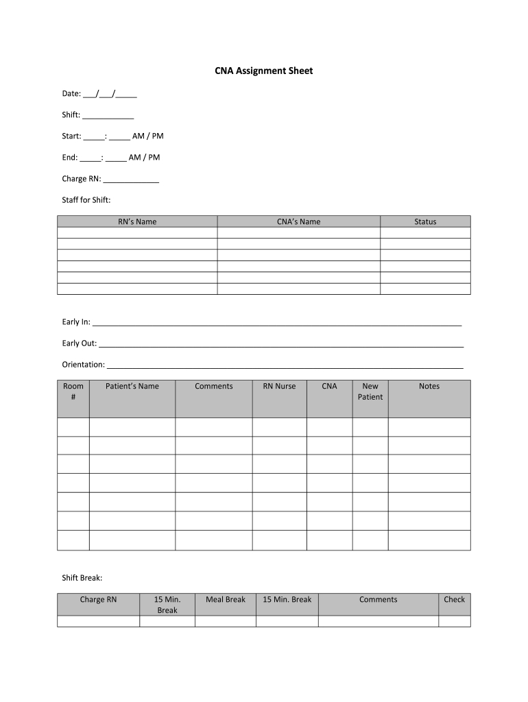 Cna Assignment Sheet Form - Fill Online, Printable, Fillable throughout Free Cna Assignment Sheet Templates