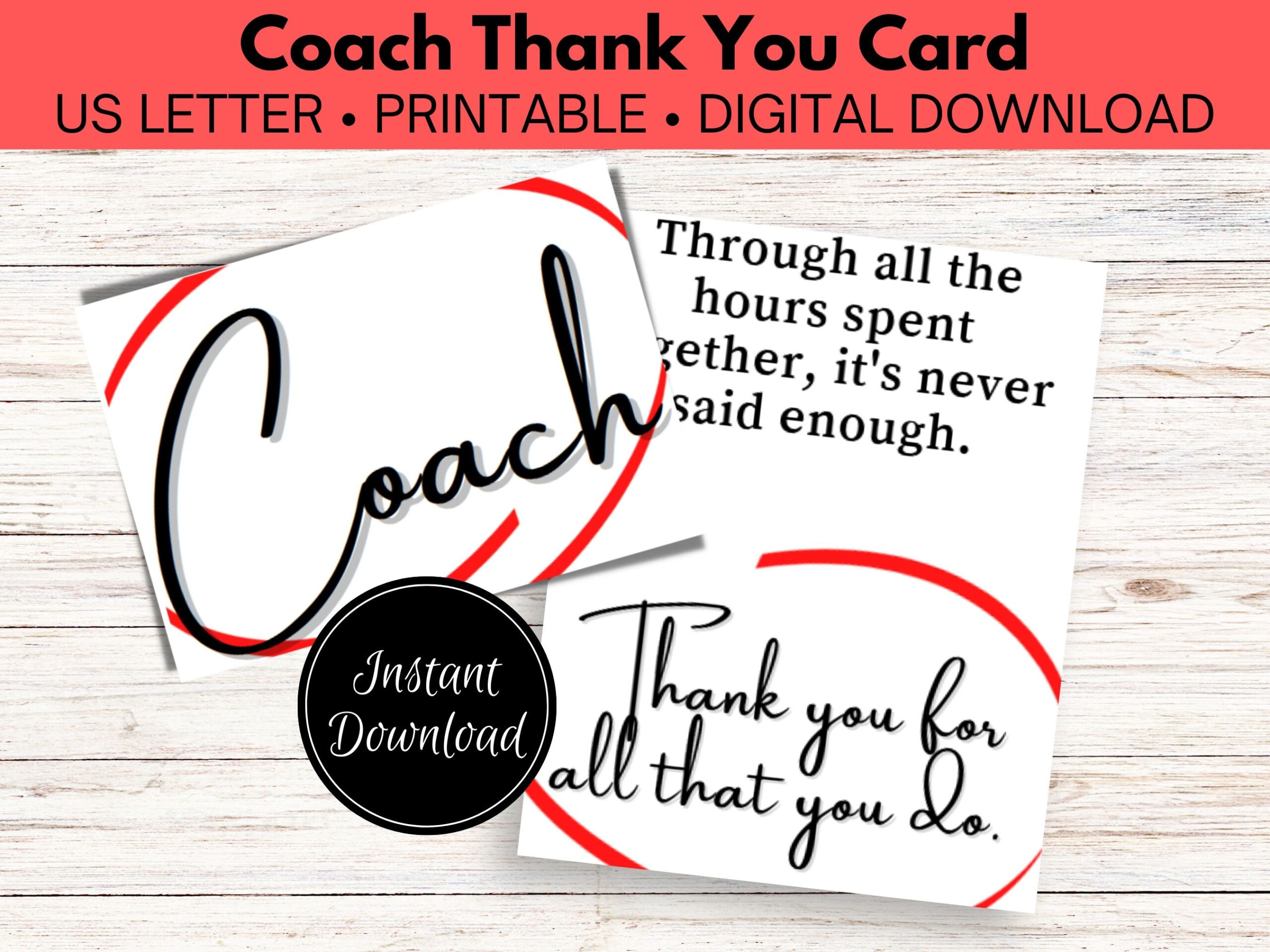 Coach Thank You Card, Coach Appreciation Card, Printable Coach for Free Printable Thank You Cards For Coaches