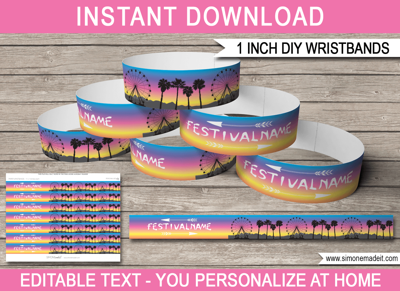 Coachella Party Printable Wristbands | Printable Party Decorations throughout Free Printable Wristbands