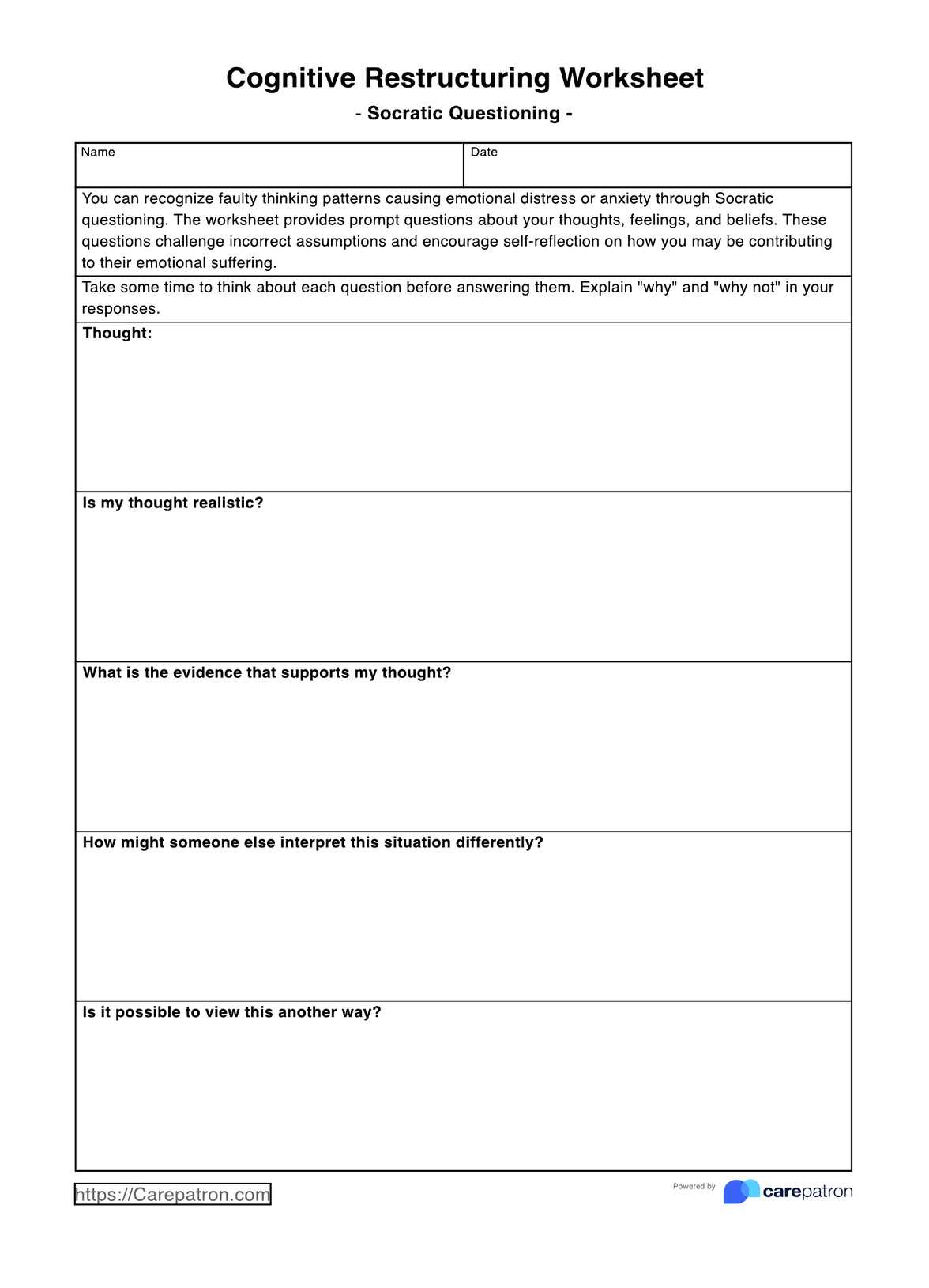 Cognitive Restructuring Worksheets with Free Printable Cognitive Exercises