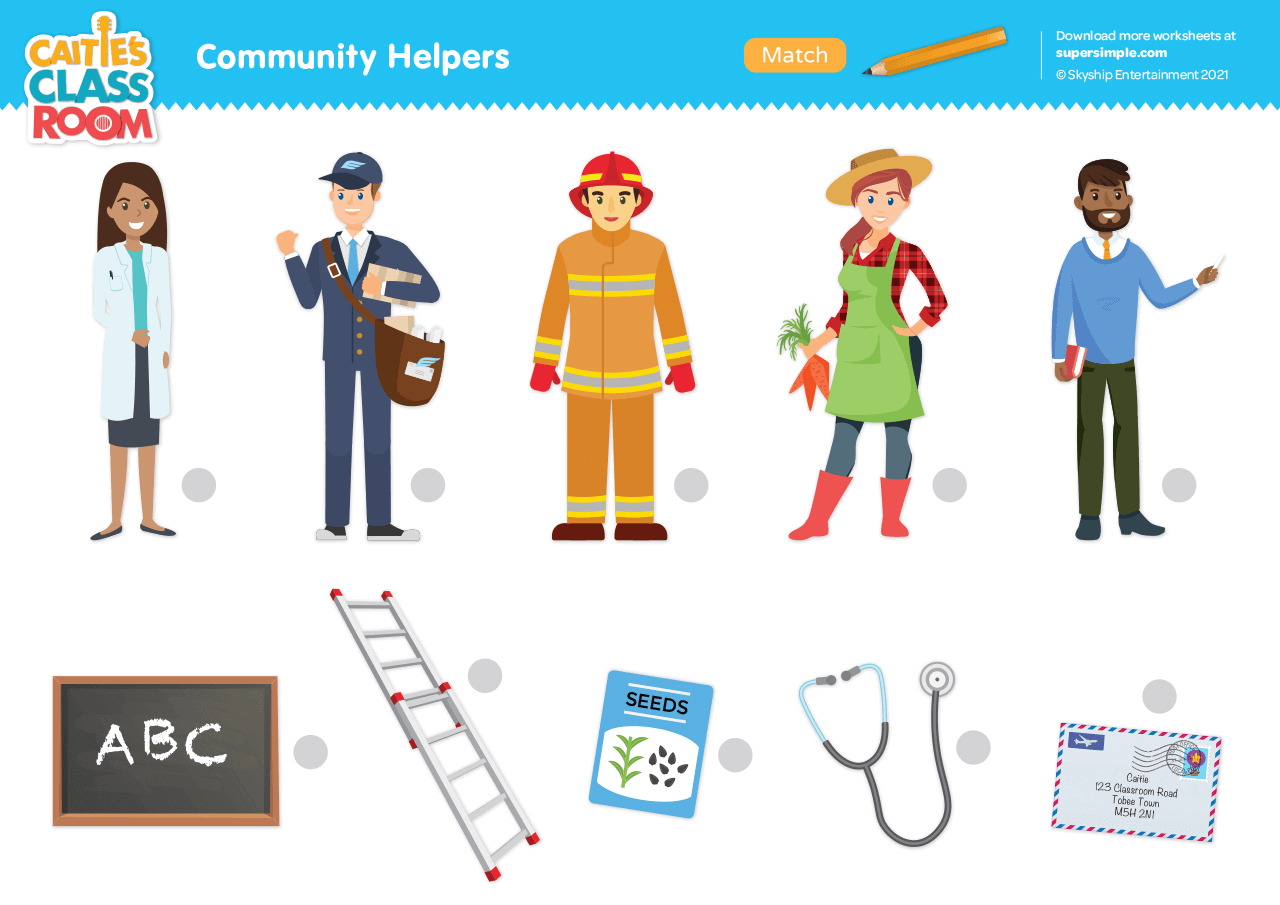 Community Helpers Worksheet - Match - Super Simple pertaining to Free Community Helpers Printables