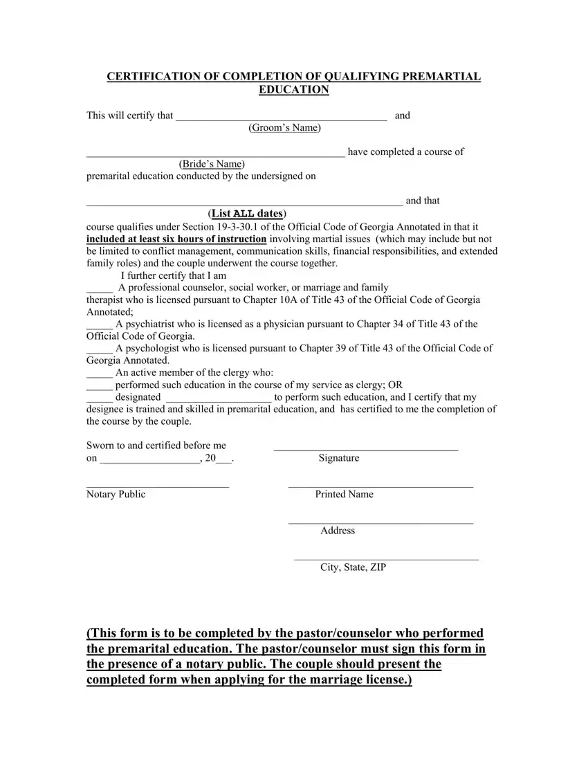 Completion Of Marriage Form ≡ Fill Out Printable Pdf Forms Online throughout Free Premarital Counseling Certificate Of Completion Template