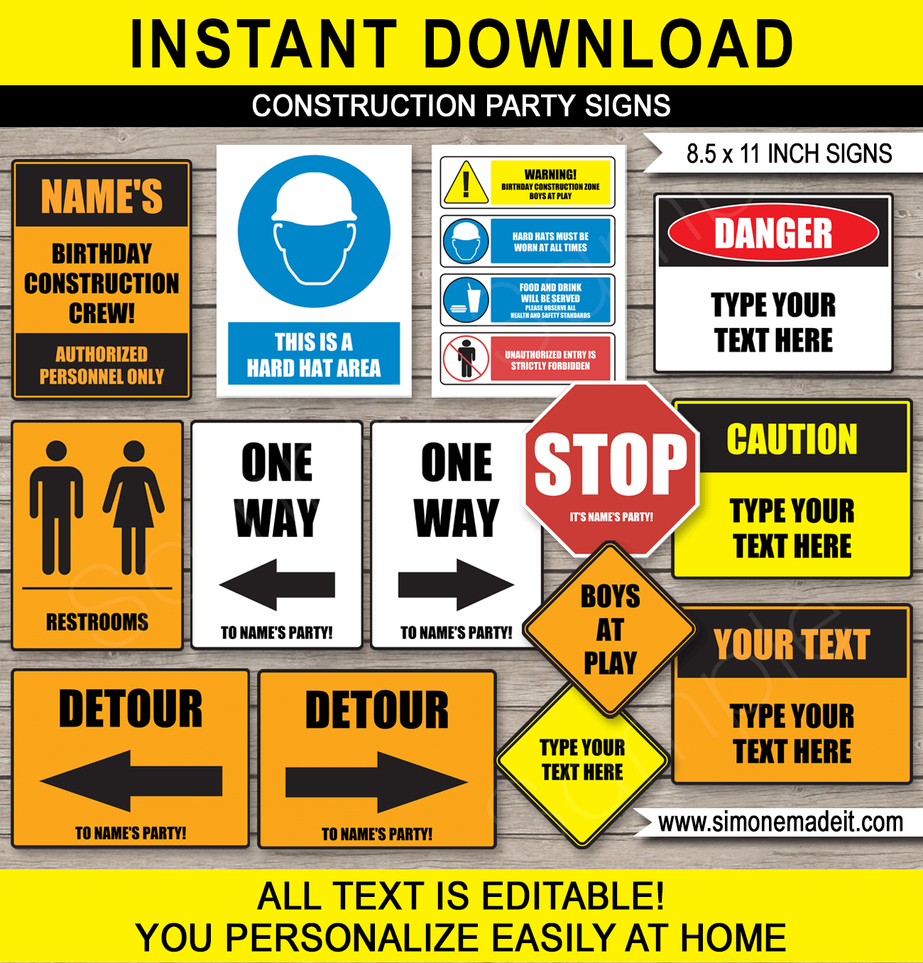 Construction Party Signs - 8.5X11 Inches (A4) with Free Printable Construction Signs
