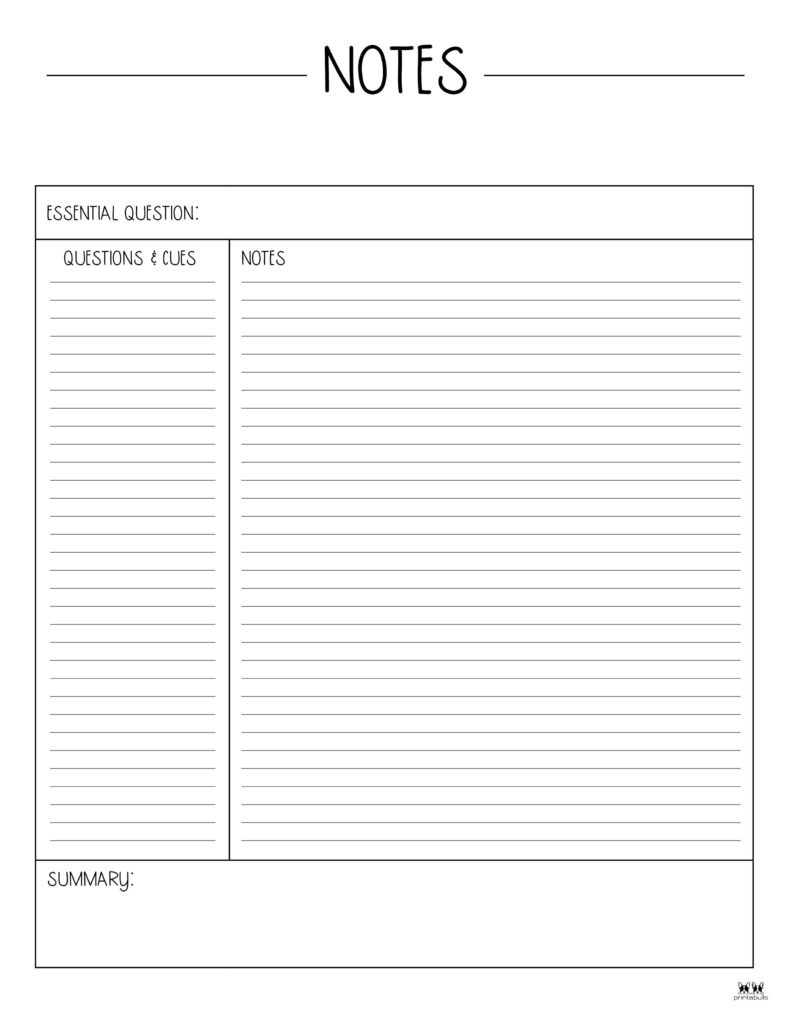Cornell Notes Templates - 15 Free Printables | Printabulls inside Free Printable Note Taking Sheets