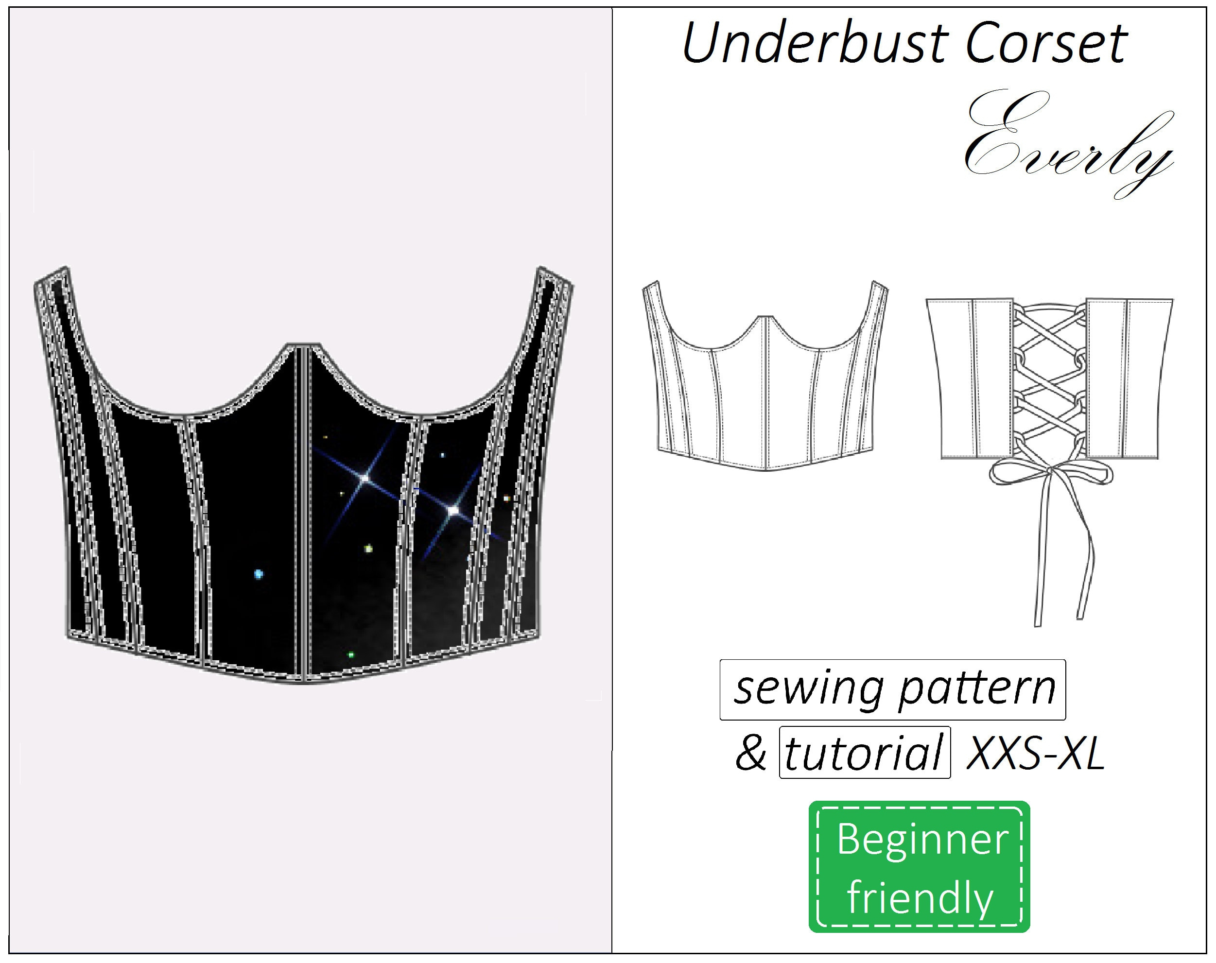 Corset Pattern, Double Sided Corset Sewing Pattern Pdf Underbust pertaining to Printable Underbust Corset Pattern