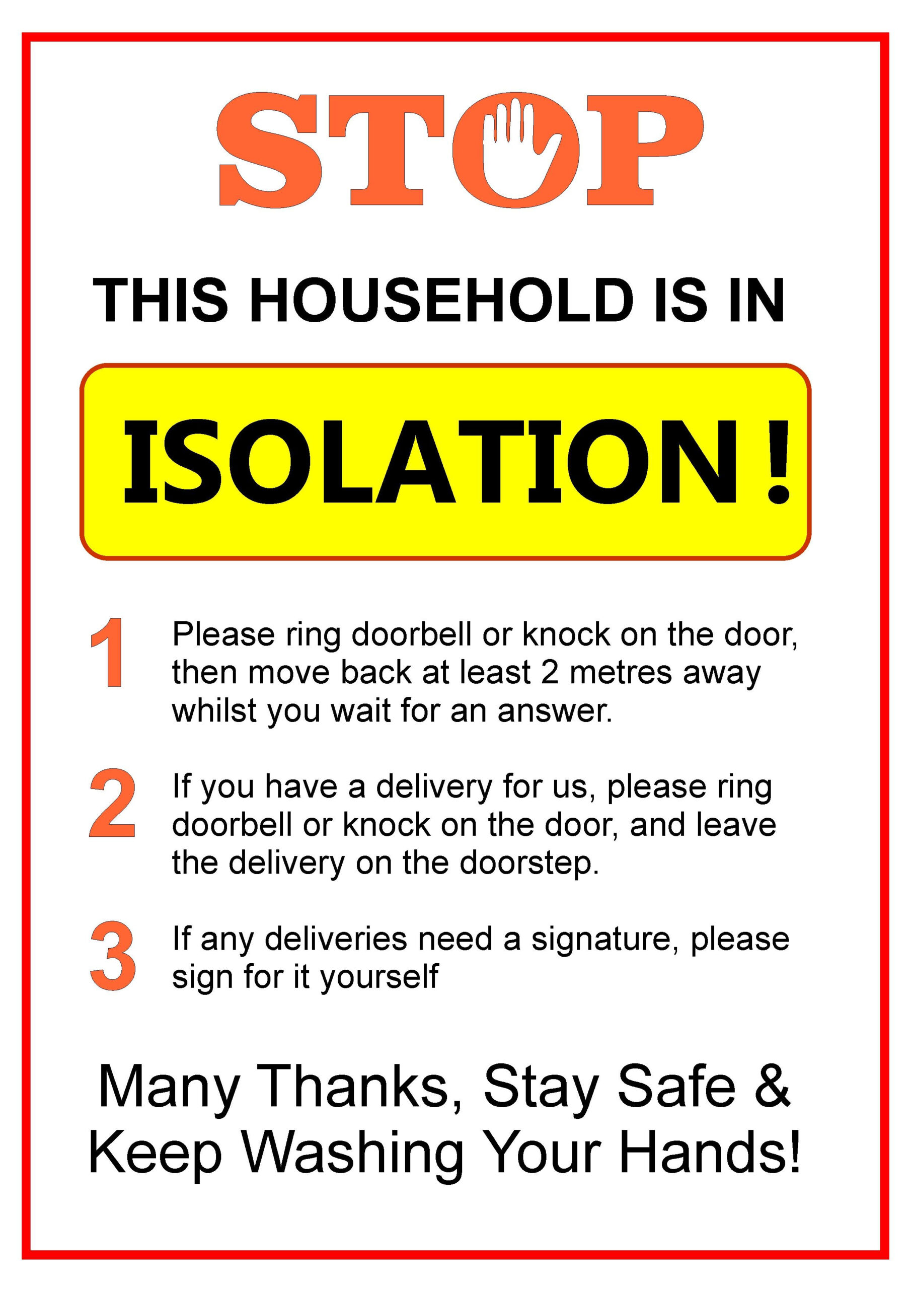 Covid-19 Self-Isolation Sign with regard to Free Printable Isolation Signs
