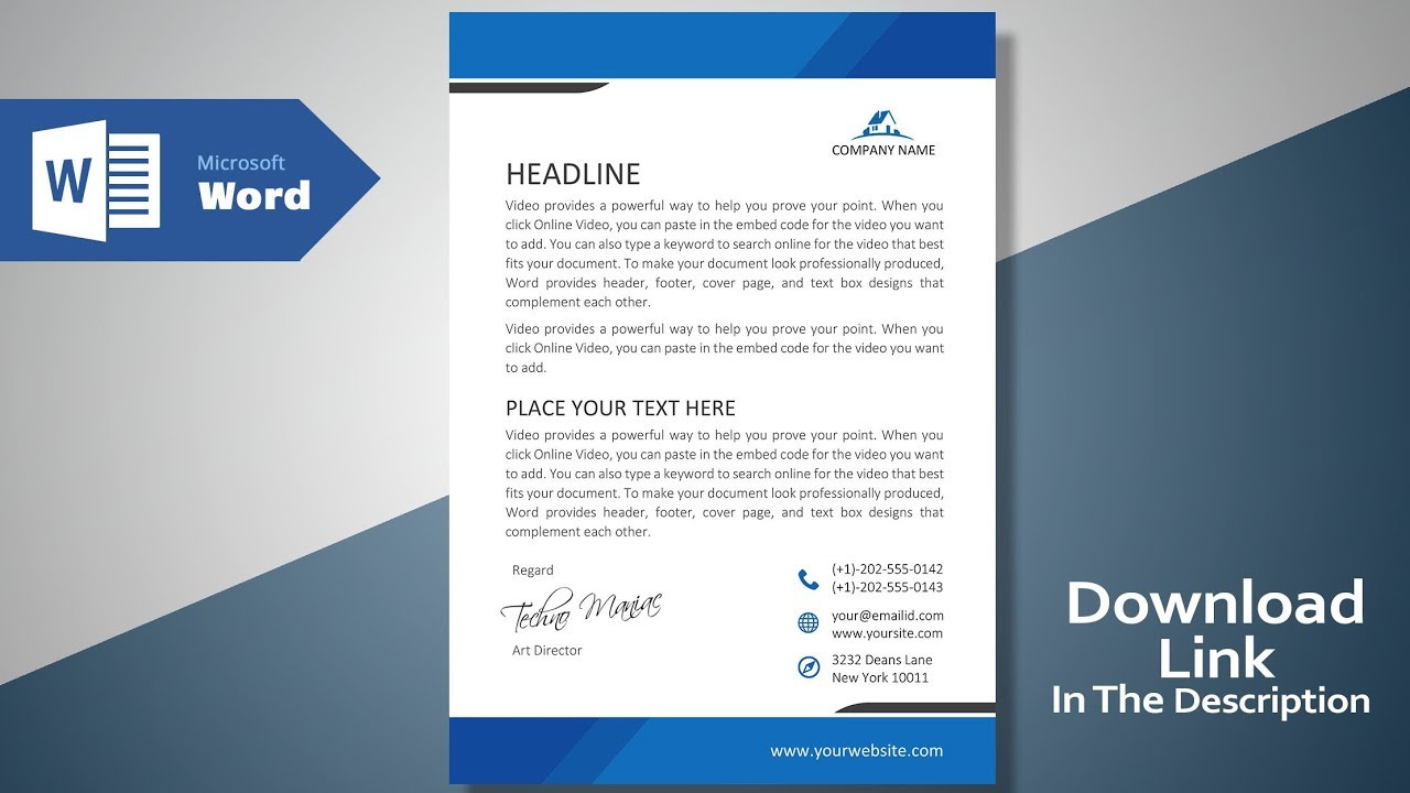 Create A Modern Professional Letterhead | Free Template | Ms Word Letterhead Tutorial Version 2.0 inside Free Header Footer Templates Ms Word