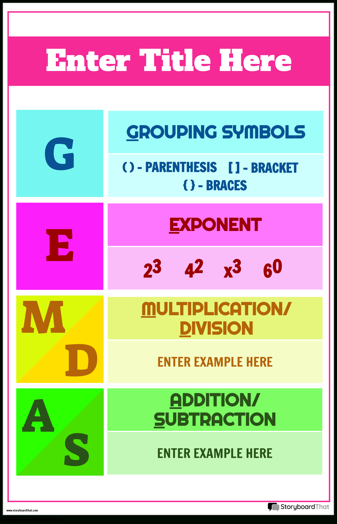 Create Pemdas Posters With Storyboard That within Free Printable Pemdas Chart