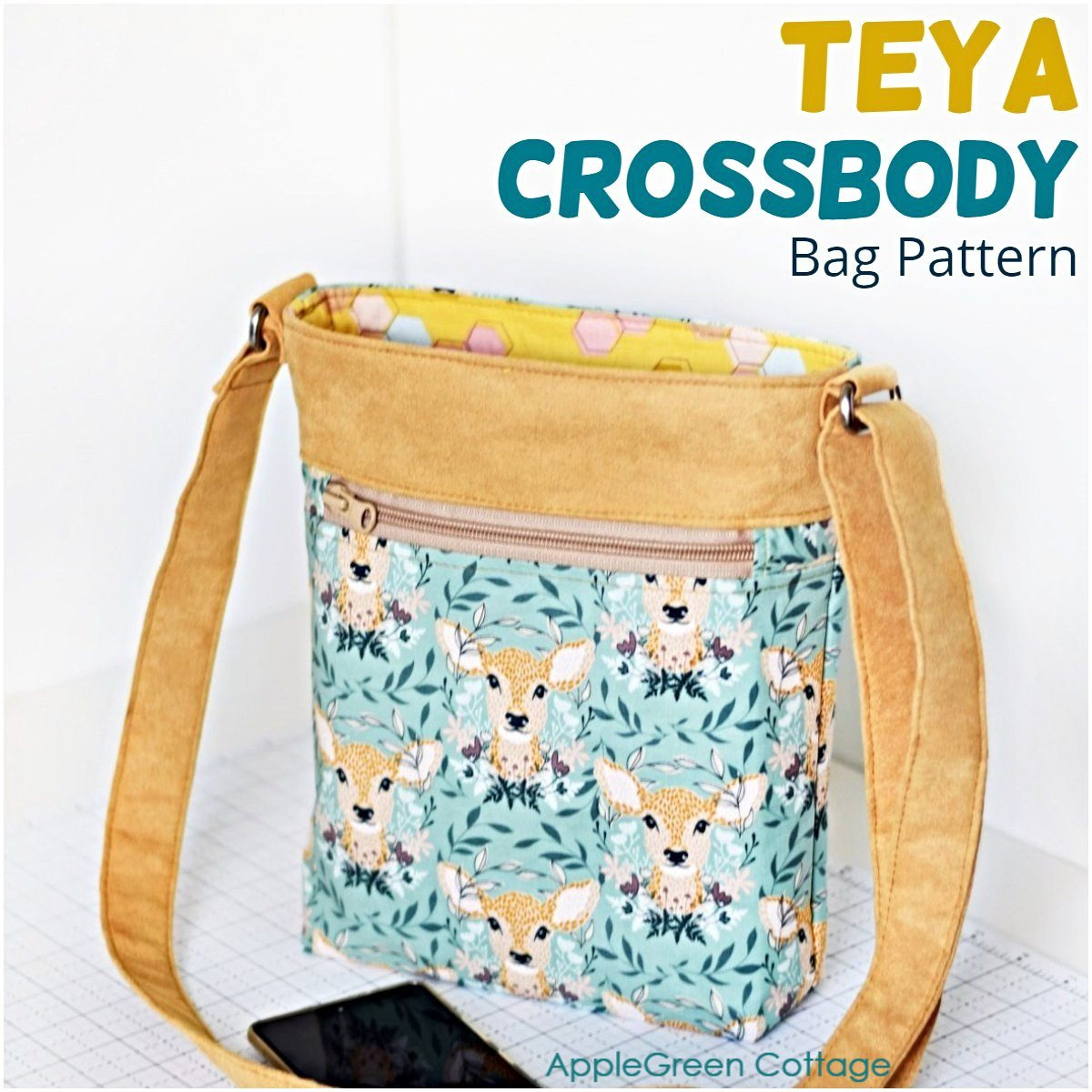 Crossbody Bag Sewing Pattern - The Teya Bag - Applegreen Cottage with Printable Cross Body Bag Pattern