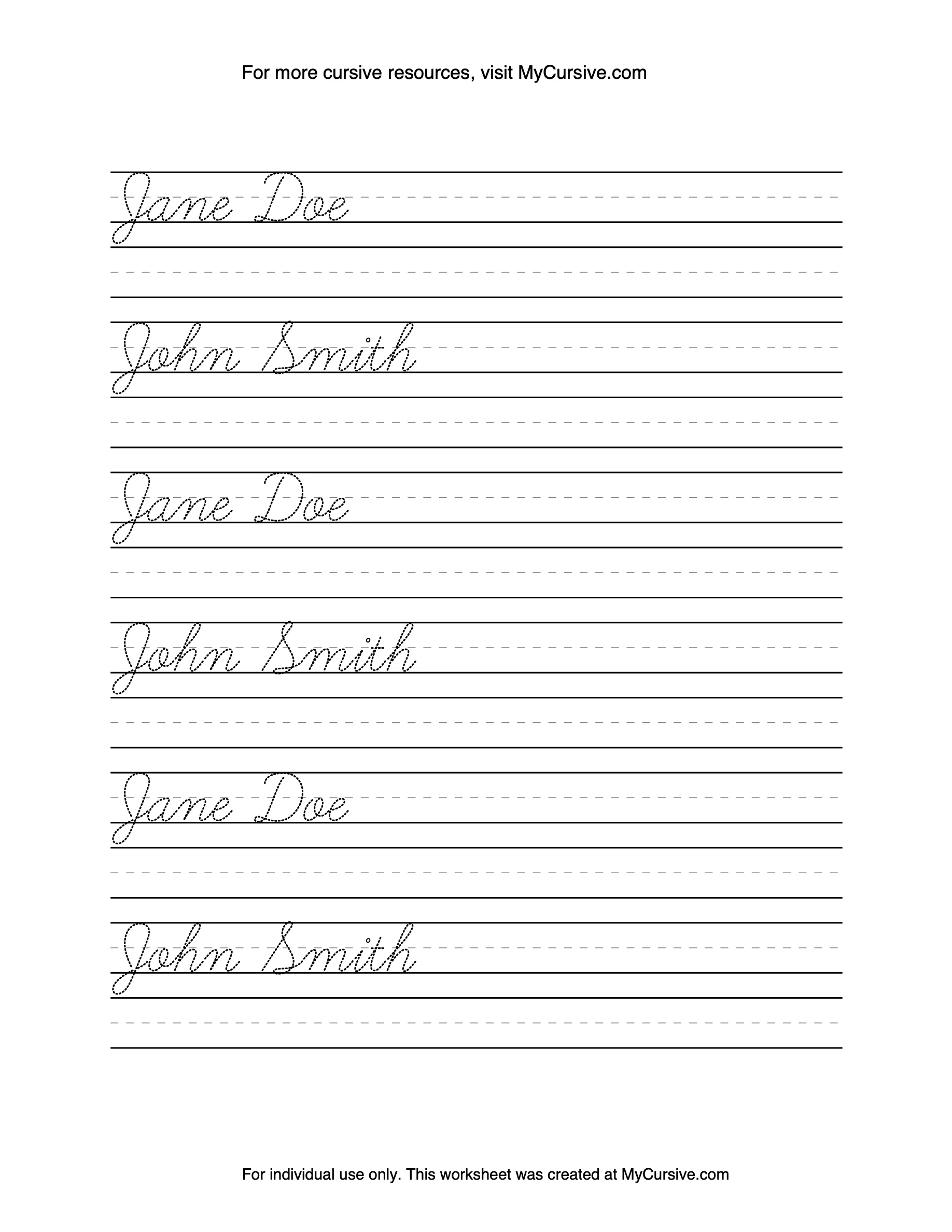 Cursive Worksheet Generator within Free Printable Cursive Name Worksheets