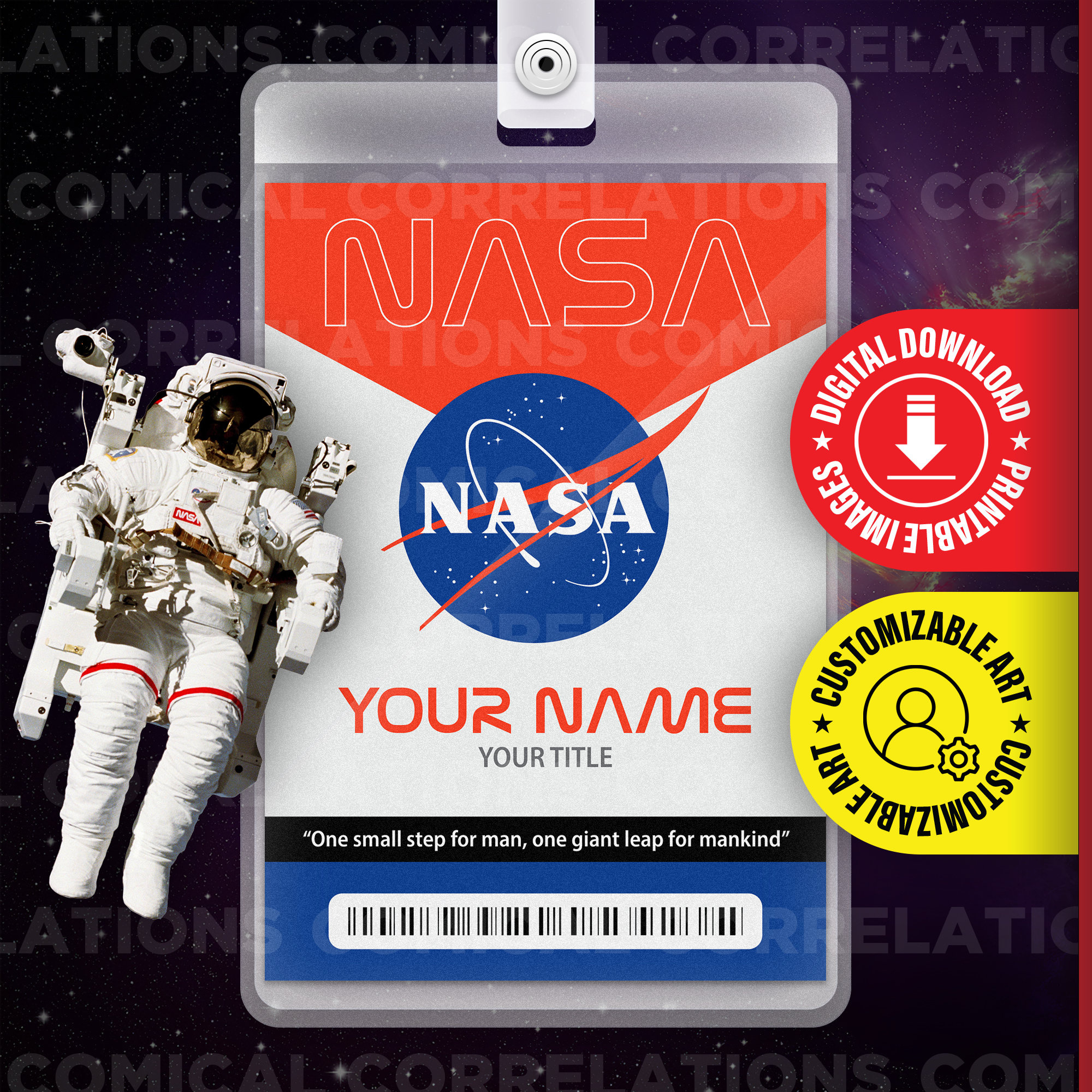 Customizable Printable Nasa Badge, Outer Space, Id Card, Name Tag pertaining to Free Printable Nasa Badges