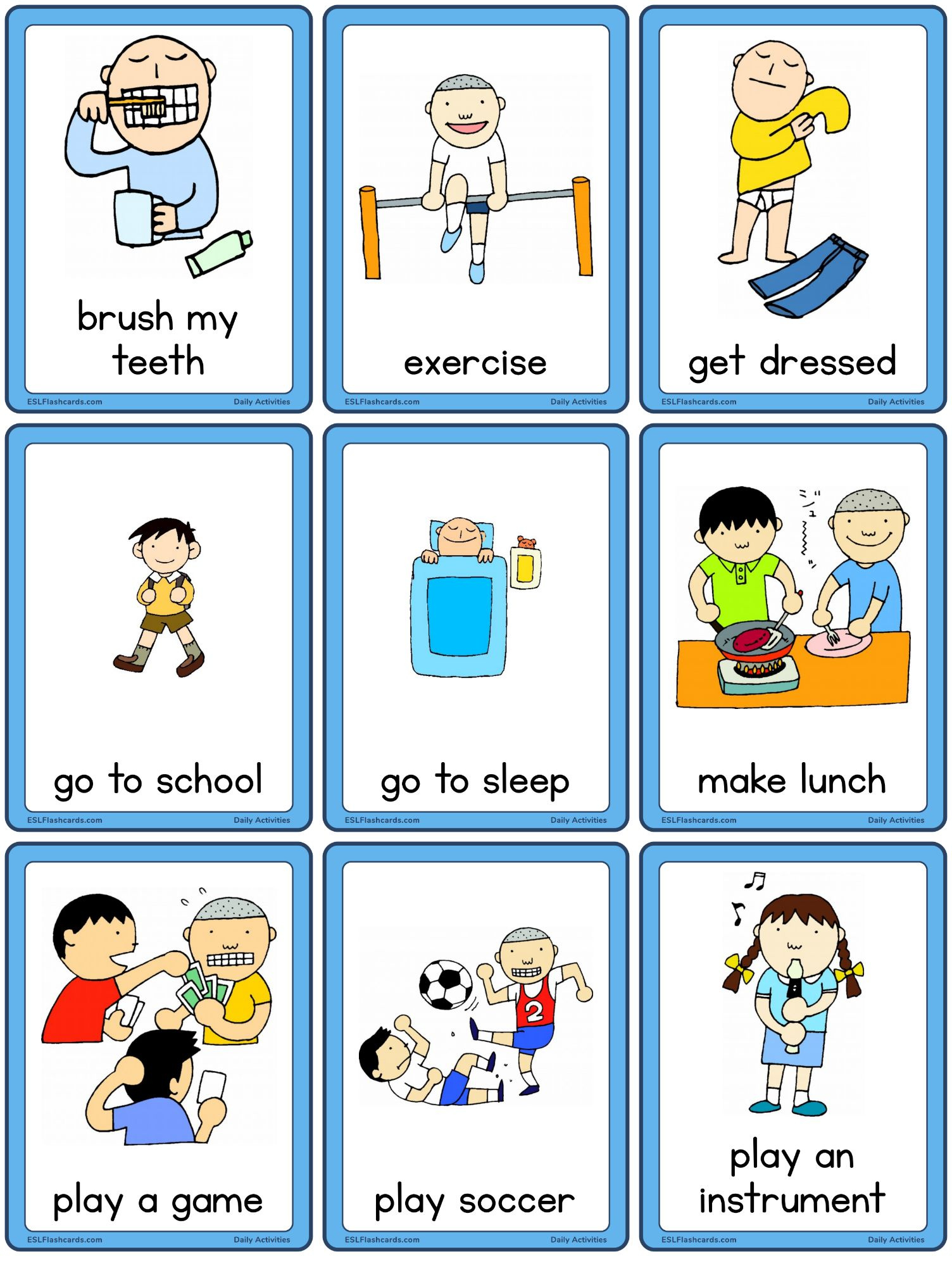 Daily Activities – Set 1 – Esl Flashcards throughout Free Printable Exercise Flash Cards