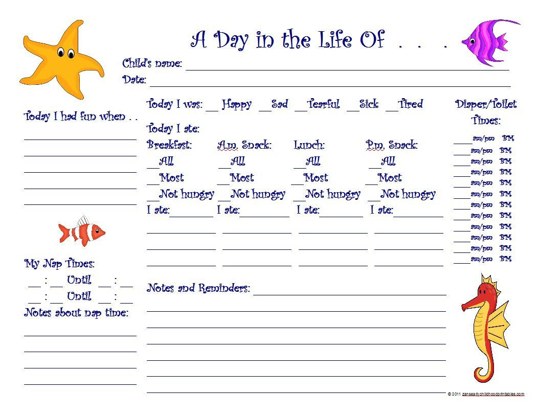 Daily Sheets For Toddlers - 10 Free Pdf Printables | Printablee for Free Childcare Printables