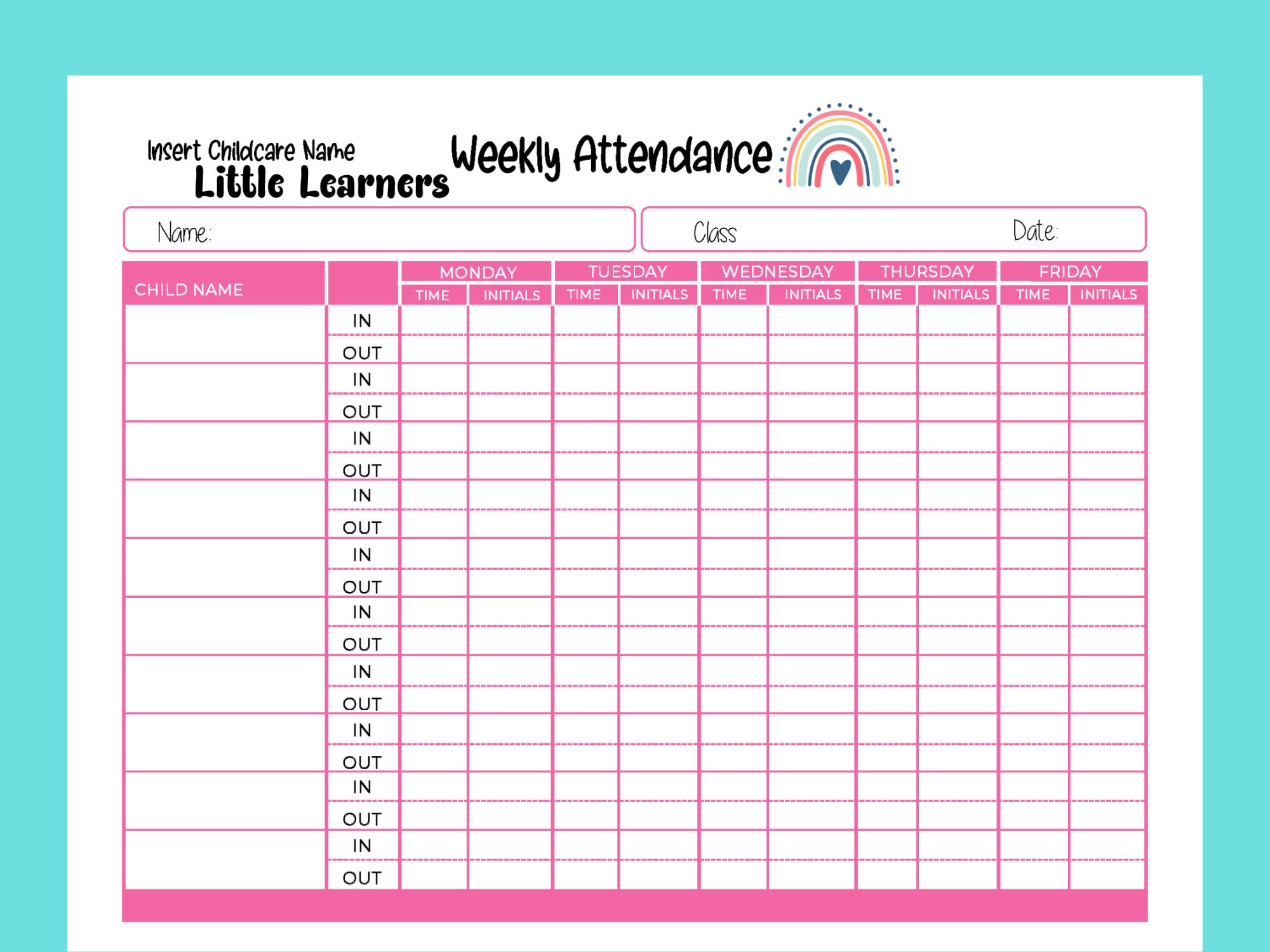 Daycare Attendance Logs, Sign In And Out Log For Your Home Daycare regarding Free Printable Weekly Sign In And Out Sheets For Daycare