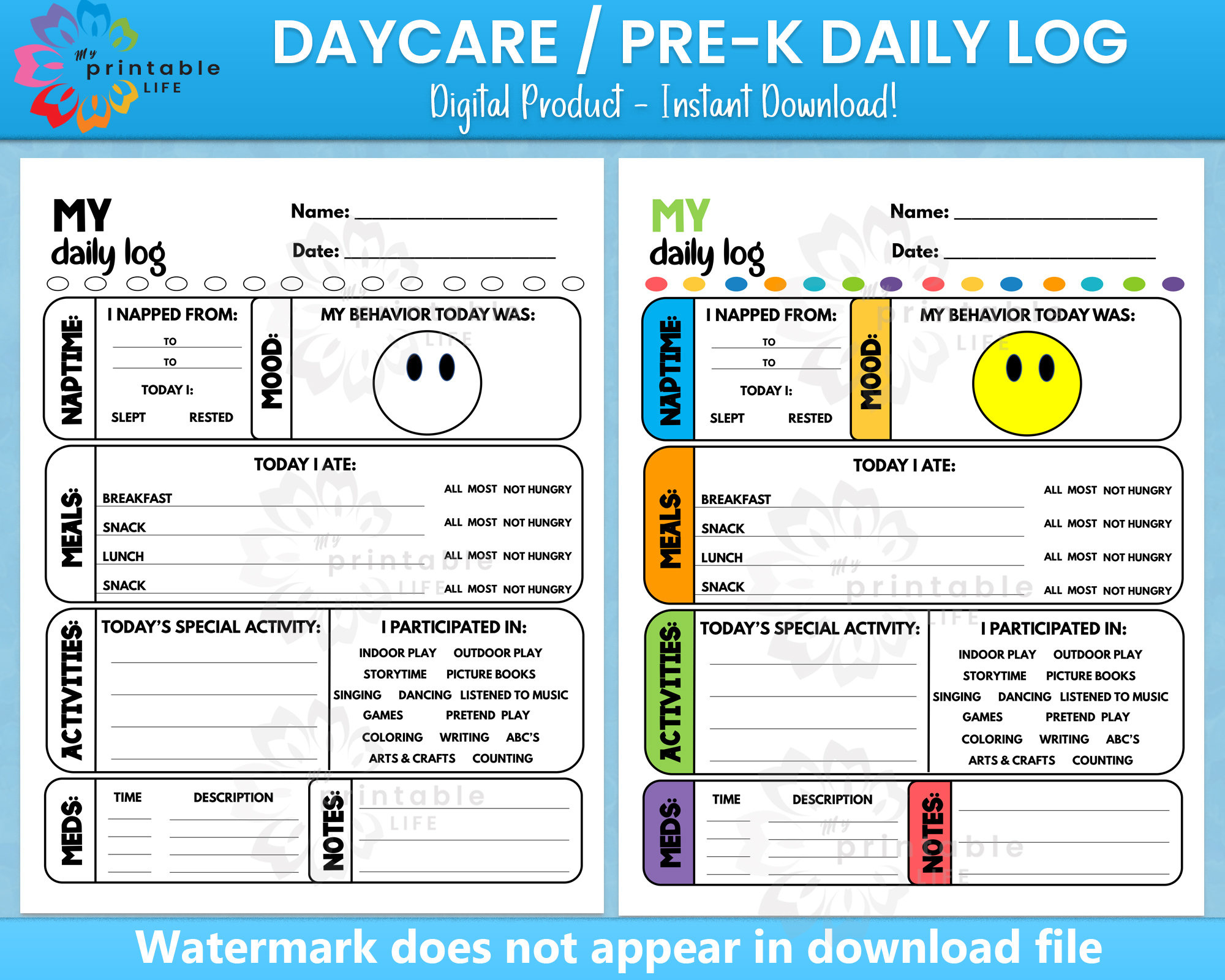 Daycare Daily Log Printable Report Tracker For Pre-K - Etsy within Free Preschool Daily Report Printable
