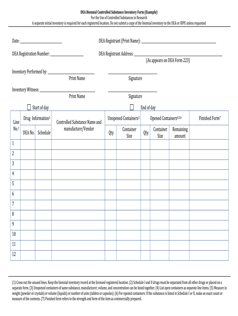 Dea Biennial Controlled Substance Inventory Form - Fill Online for Free Printable Controlled Substance Log