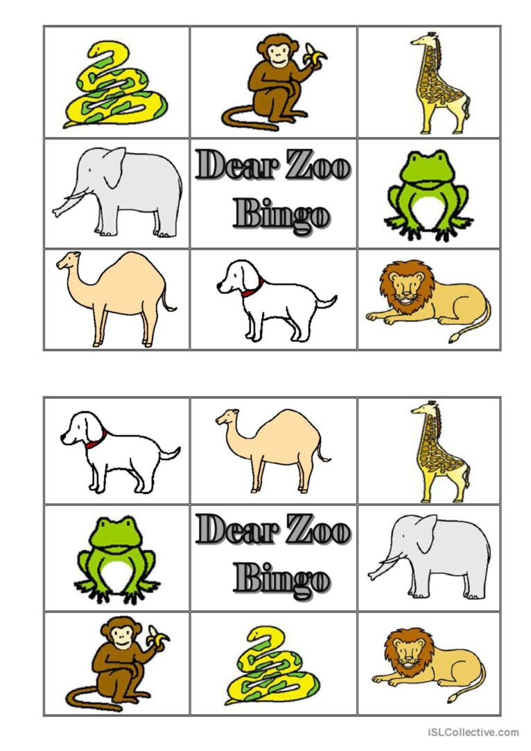 Dear Zoo Animal Bingo: English Esl Worksheets Pdf &amp;amp; Doc in Dear Zoo Free Printables