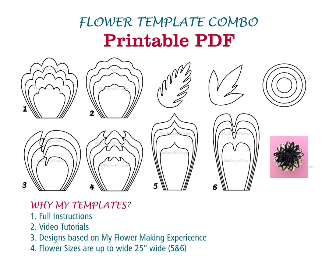 Digital Paper Flower Template Pdf Paper Flower Bundles Giant Paper intended for Free Large Paper Flower Template Printable