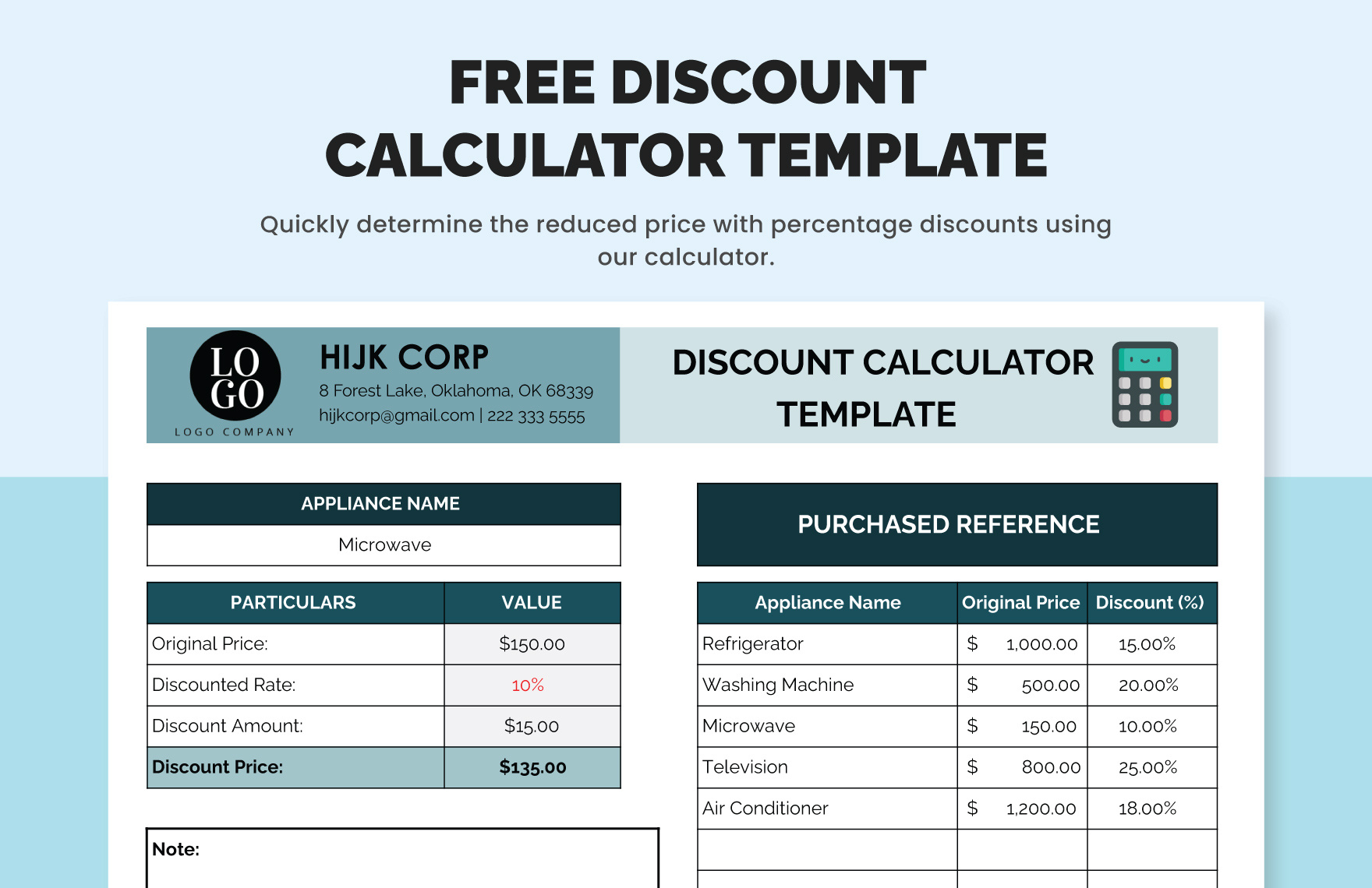 Discount Calculator Template In Excel, Google Sheets - Download with Free Printable Calculator