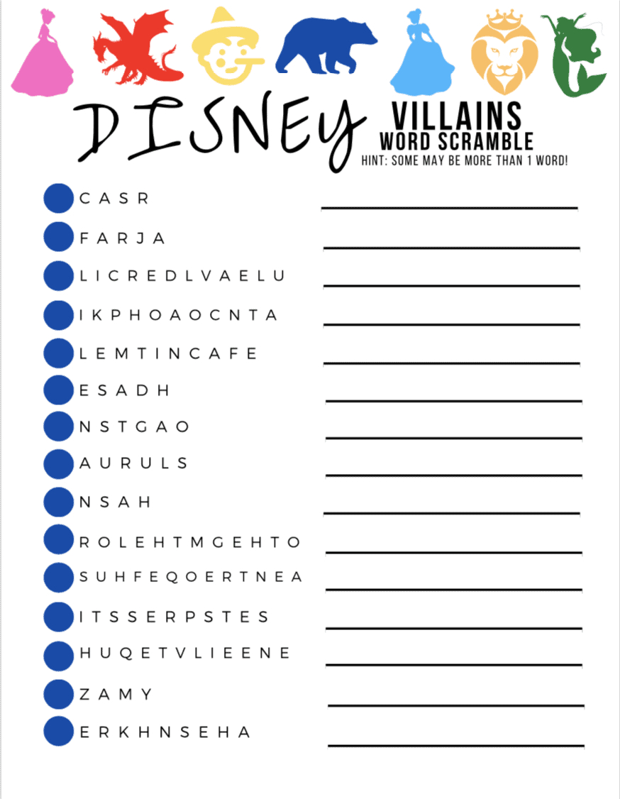 Disney Character Word Scramble Activity Pages - Free Printable intended for Free Disney Activity Printables