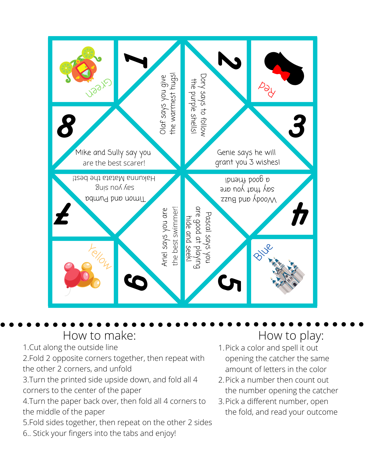 Disney Cootie Catcher Free Printable inside Cootie Catcher Free Printable