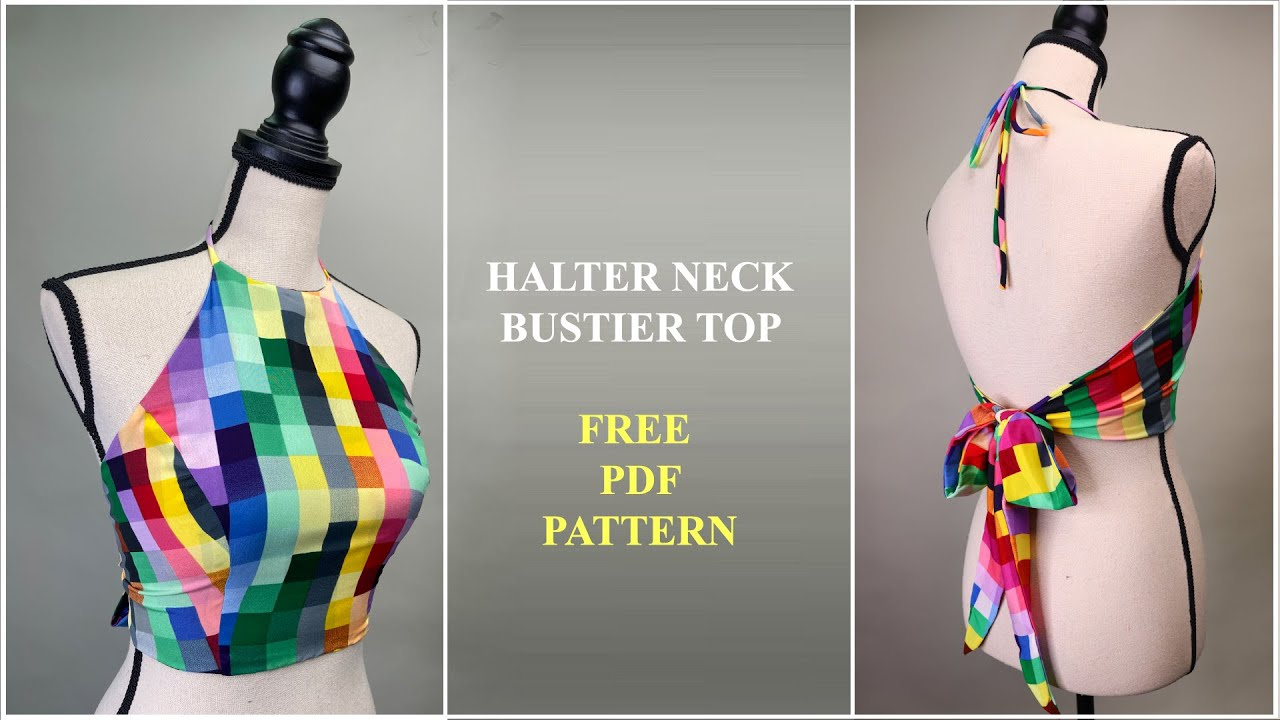 Diy Free Pattern - Halter Neck Bustier Crop Top + Pdf Pattern for Free Printable Halter Top Pattern