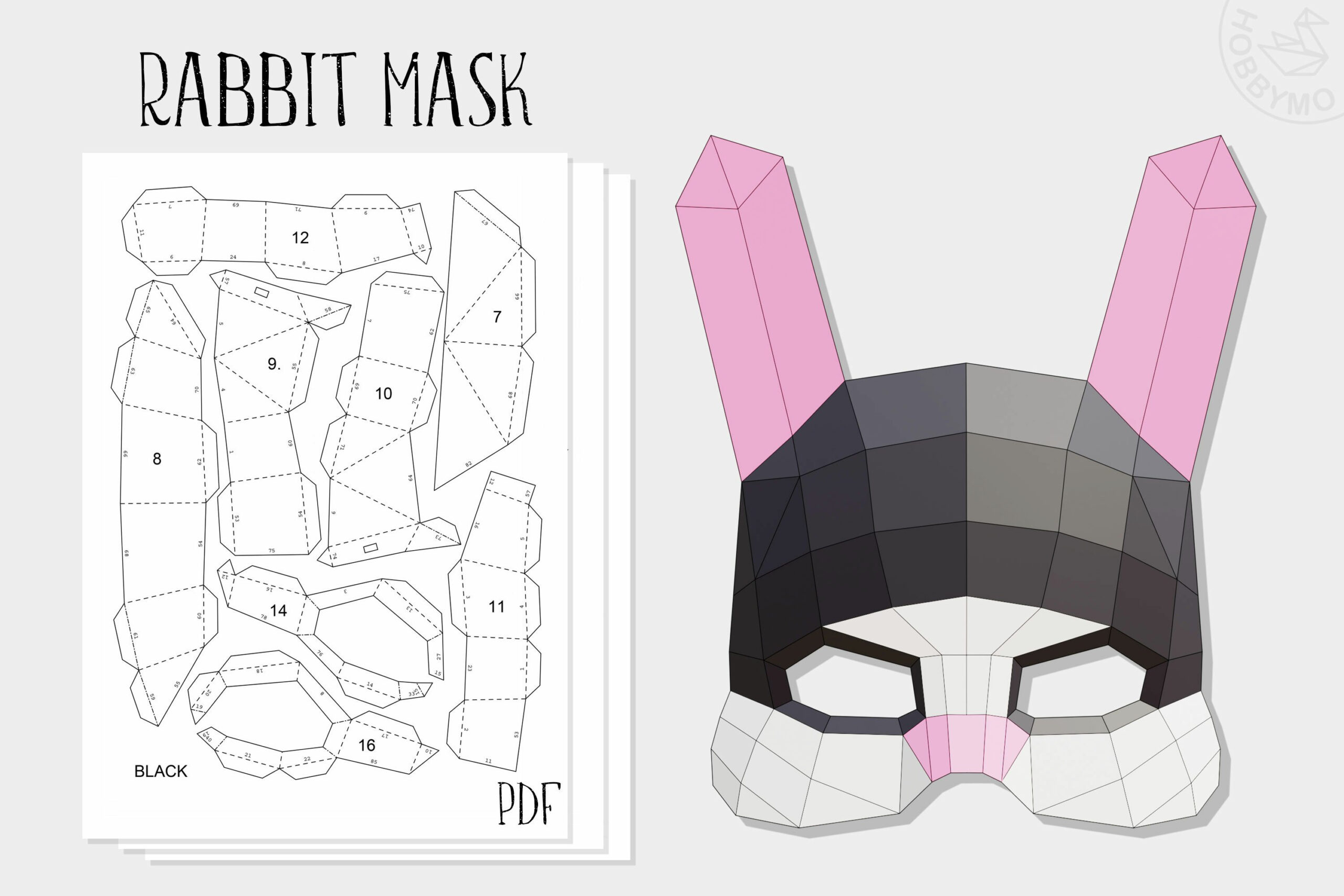 Diy Paper Rabbit Mask Papercraft Printable Pdf inside Free Paper Mask Template