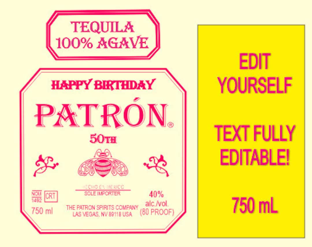 Diy Patron Tequila Label Customizable Pink Version, Fully regarding Free Patron Label Template