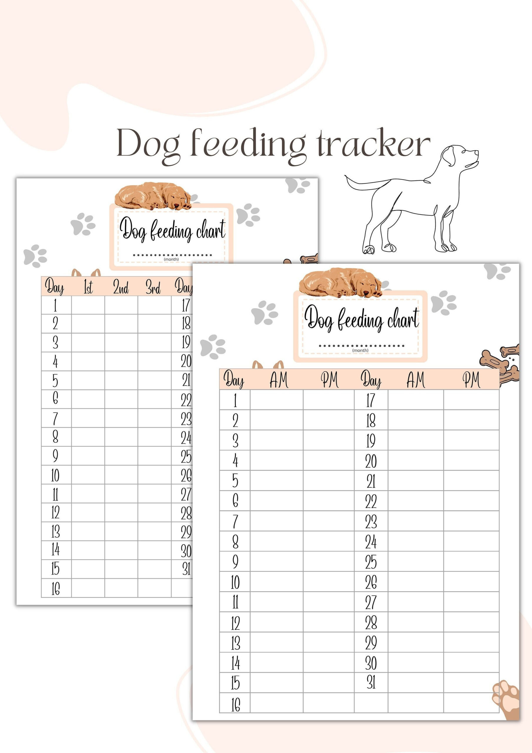 Dog Feeding Tracker | Printable Feeding Chart (Monthly) - Etsy intended for Free Printable Dog Feeding Chart