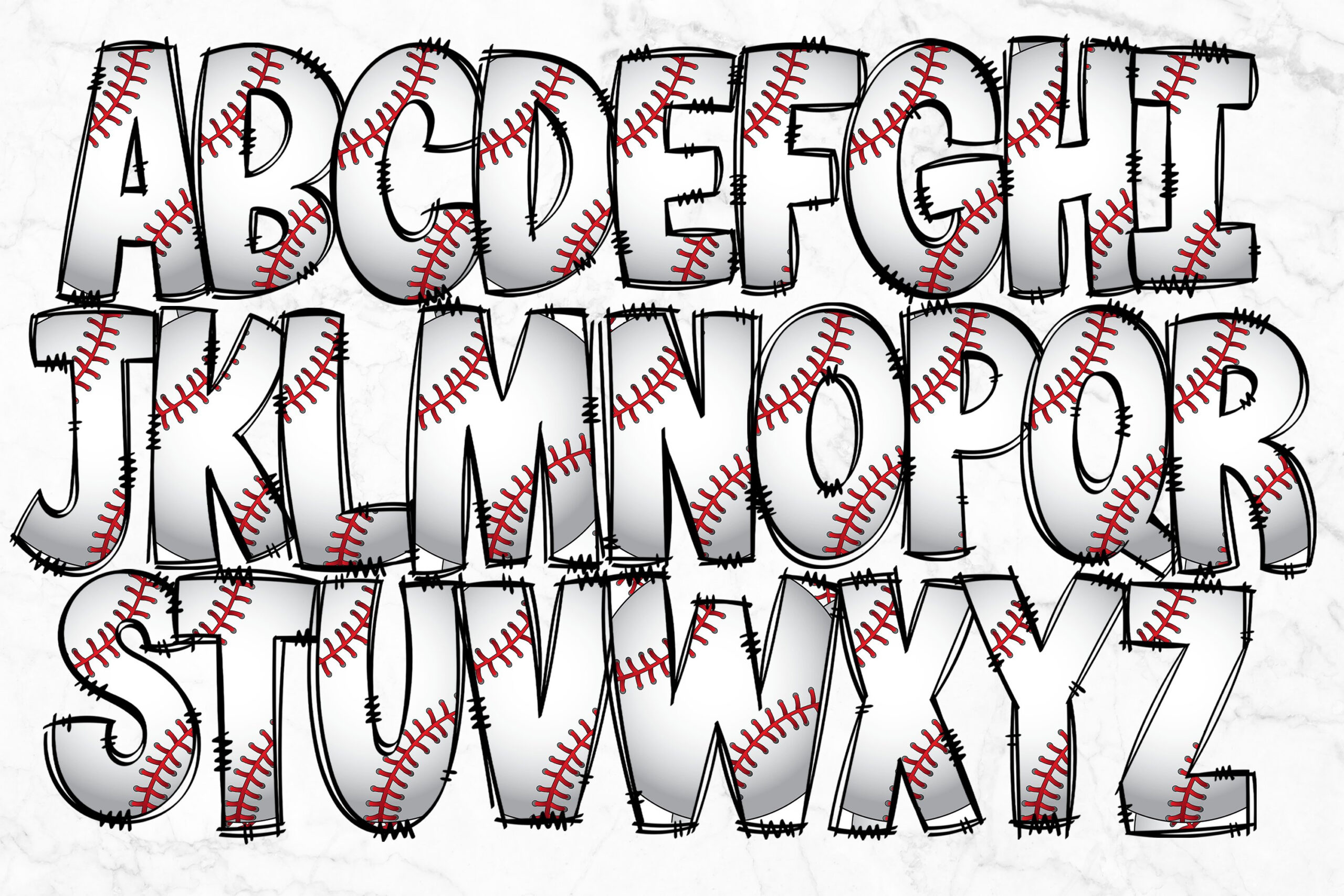 Doodle Letters, Alphabet Clipart, Doodle Sublimation Letter inside Free Printable Baseball Alphabet Letters