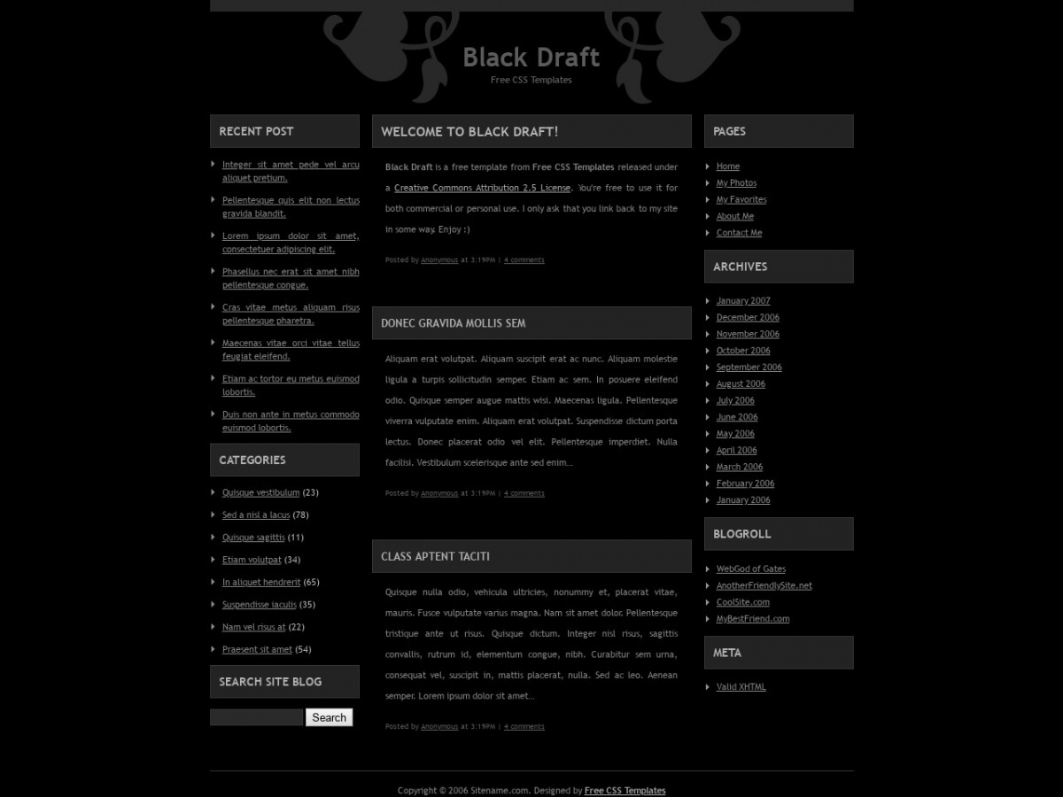 Download Free Html Template: Black Draft - Free Html Templates inside Free Black Html Website Templates