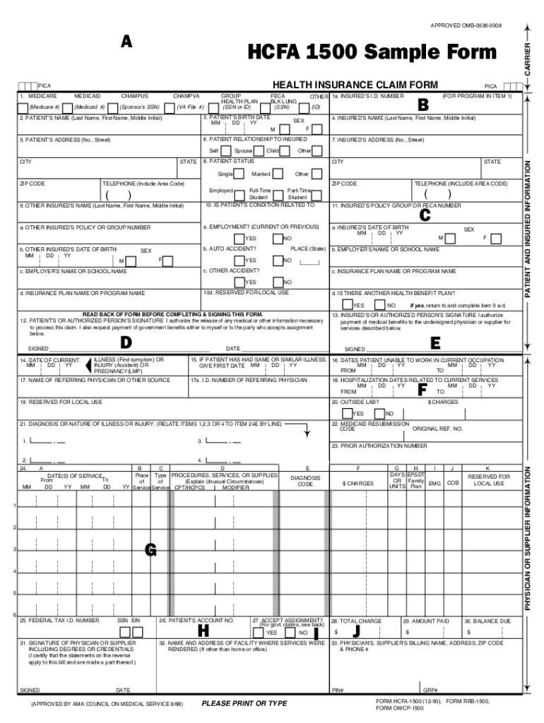 Download Hcfa 1500 Form - Fill Online, Printable, Fillable, Blank in Free Health Insurance Claim Form 1500 Template