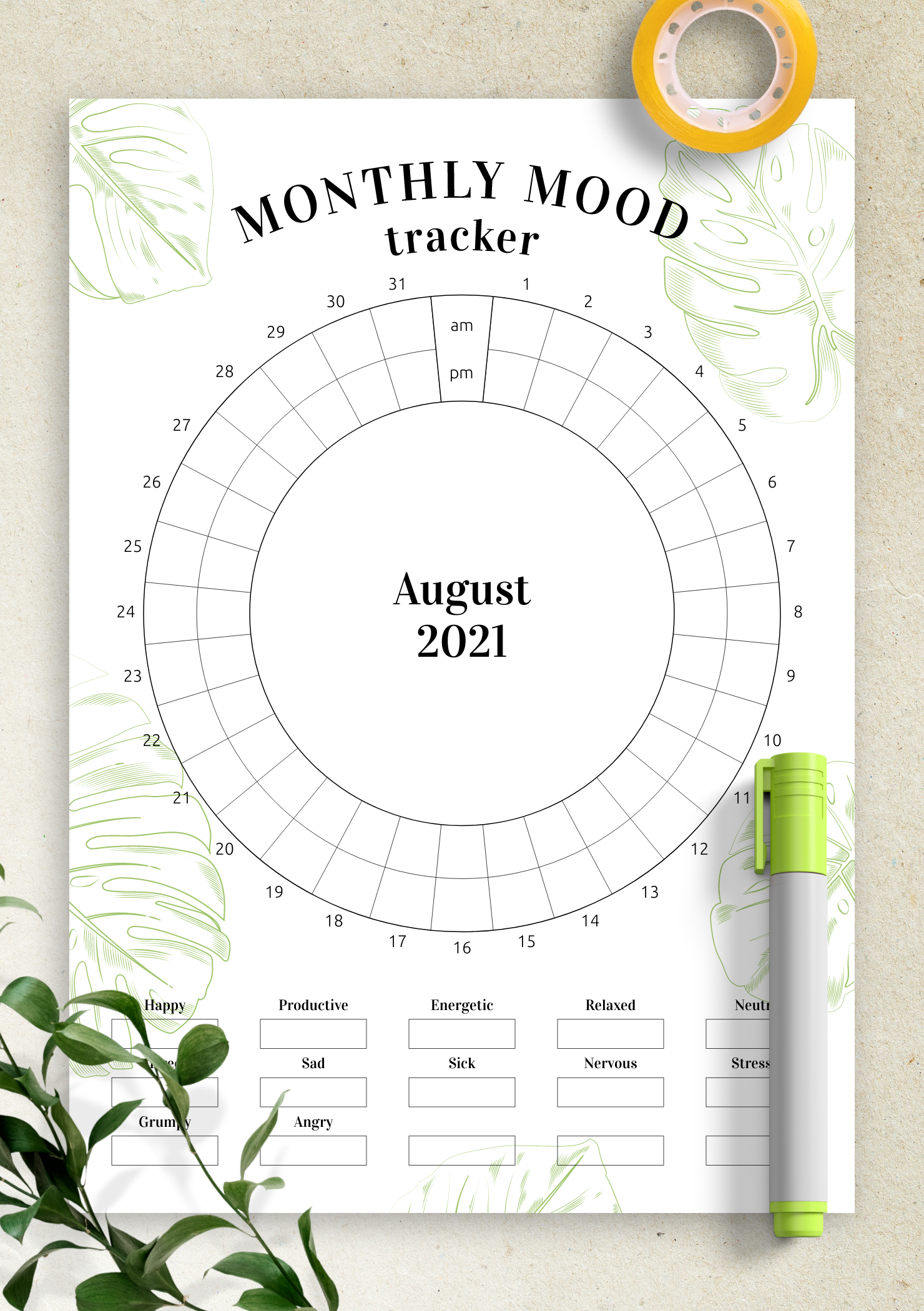 Download Printable Circular Mood Tracker Template Pdf regarding Free Mood Tracker Printable