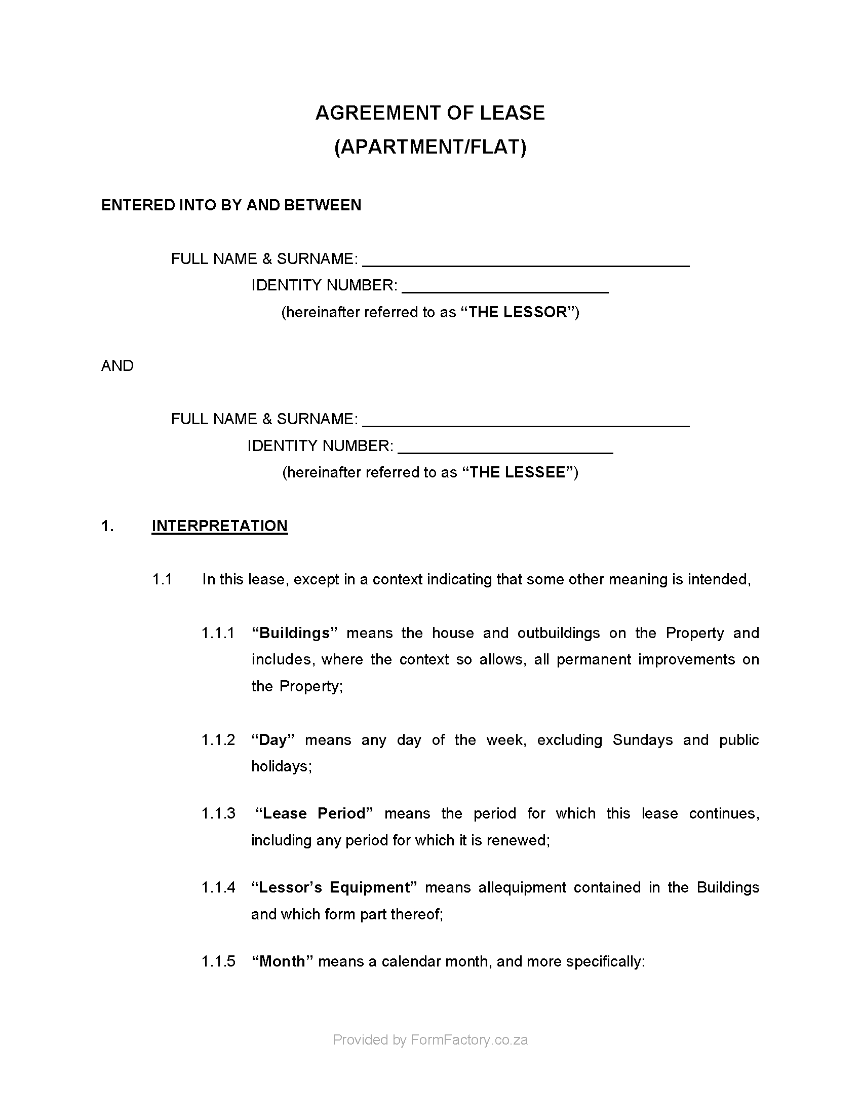 Download Residential Lease Agreement Template - Formfactory with Free Simple Residential Lease Agreement Template South Africa