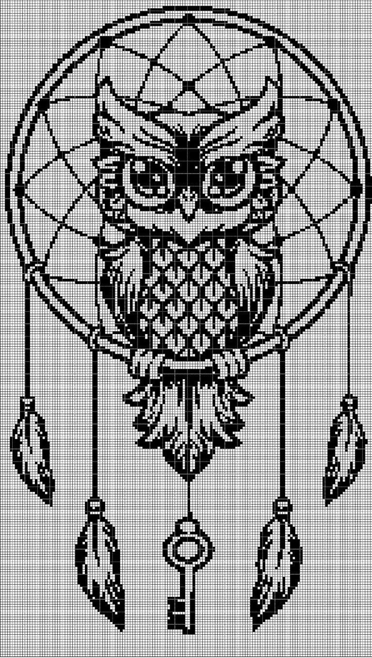 Dream Catcher With Owl Silhouette Cross Stitch Pattern In Pdf pertaining to Free Printable Dream Catcher Cross Stitch Pattern