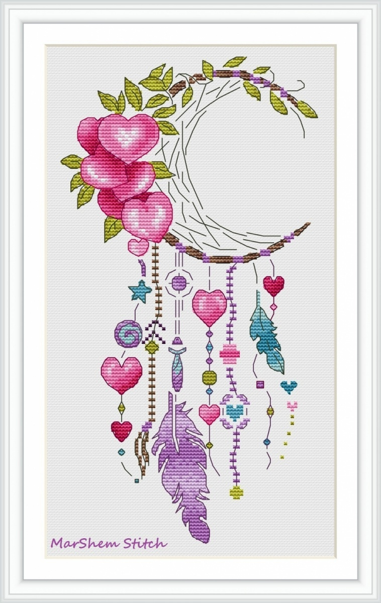 Dreamcatcher Hearts Cross Stitch Pattern, Code Mss-018 Marshem pertaining to Free Printable Dream Catcher Cross Stitch Pattern