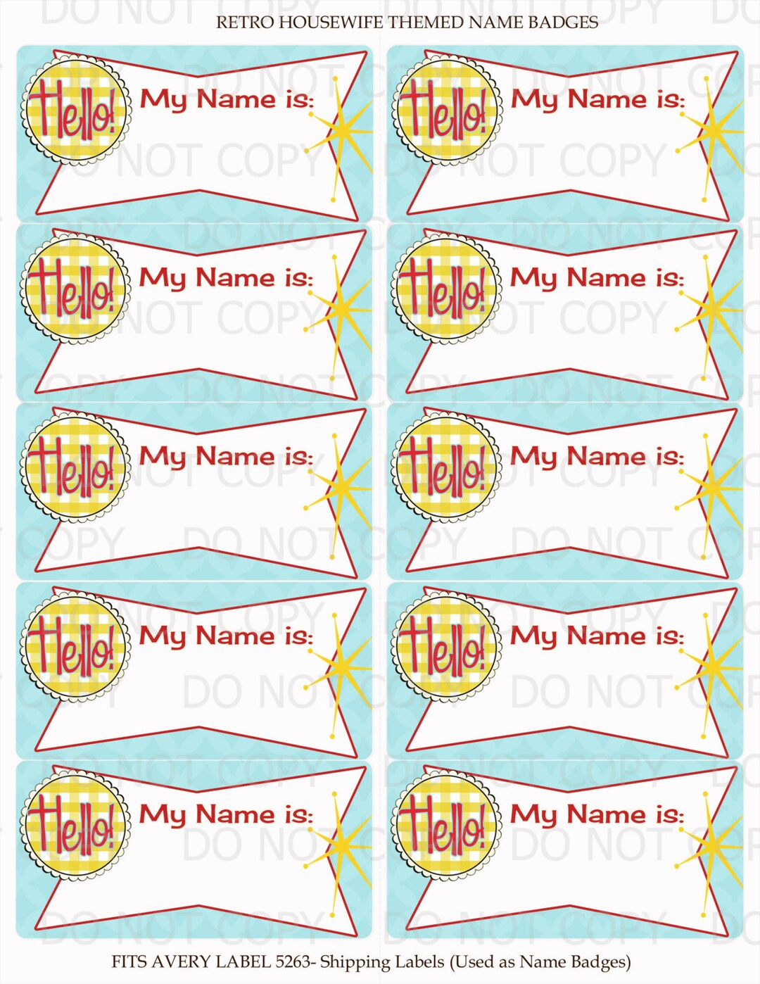 Druckbare Sofortiger Download Retro Hausfrau Party Brautdusche Namensschild Etiketten - Avery 5263 Vorlage - Etsy.de regarding Avery 5263 Template Free