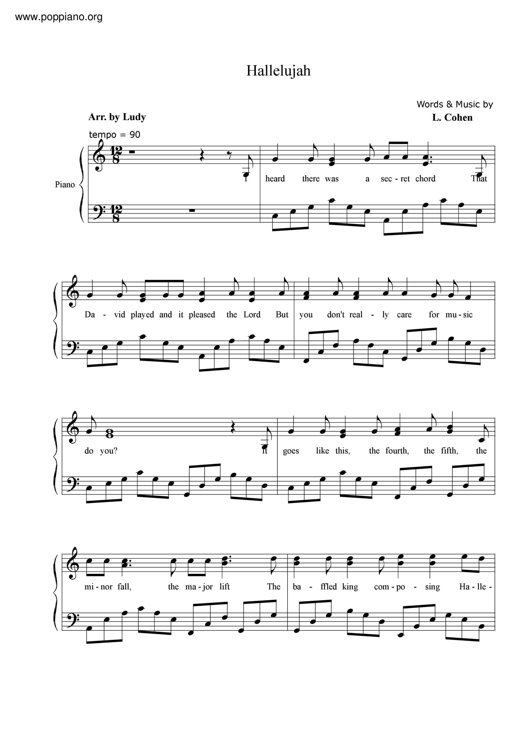 ☆ Hallelujah | Sheet Music | Piano Score Free Pdf Download | Hk intended for Free Printable Hallelujah Piano Sheet Music