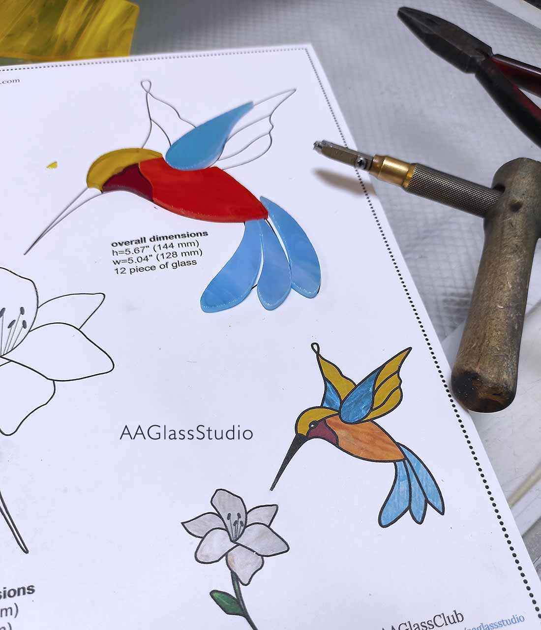 Easy Hummingbird Stained Glass Pattern For Beginners 3 - Aaglassstudio for Free Printable Stained Glass Bird Patterns