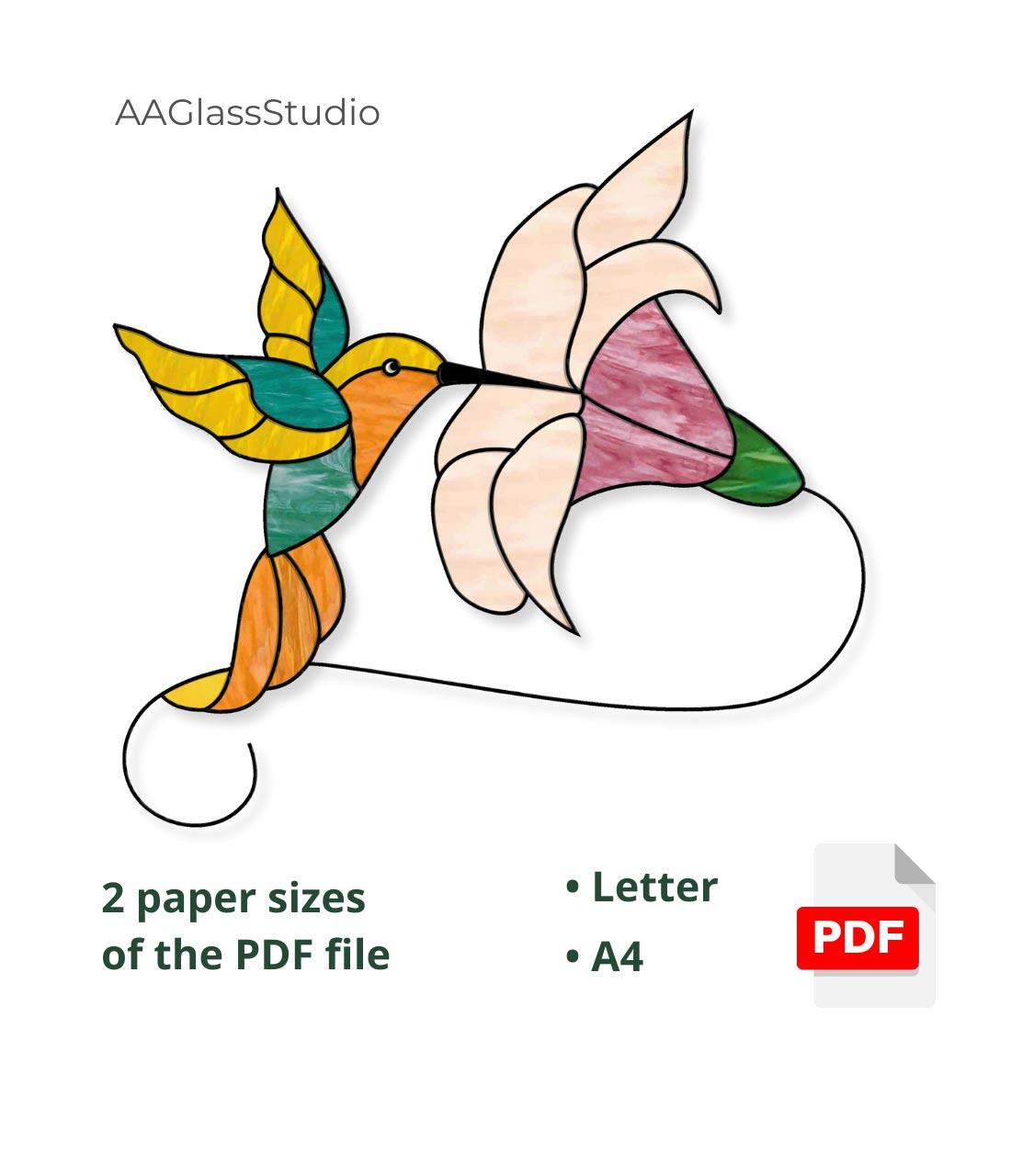 Easy Hummingbird Stained Glass Pattern For Beginners 3 - Aaglassstudio inside Free Printable Stained Glass Patterns For Beginners