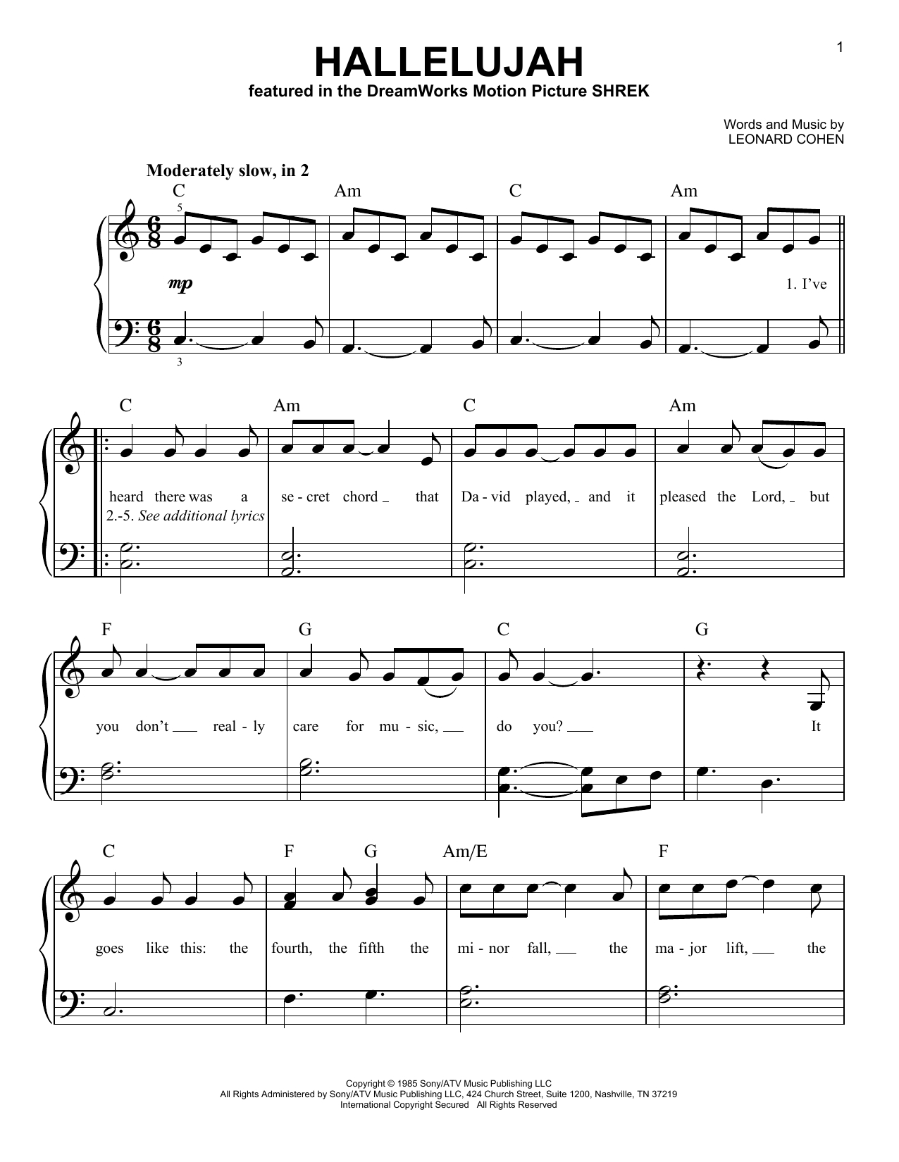 Easy Piano Pdf Leonard Cohen - Hallelujah Klaviernoten (Sheet within Free Printable Hallelujah Piano Sheet Music