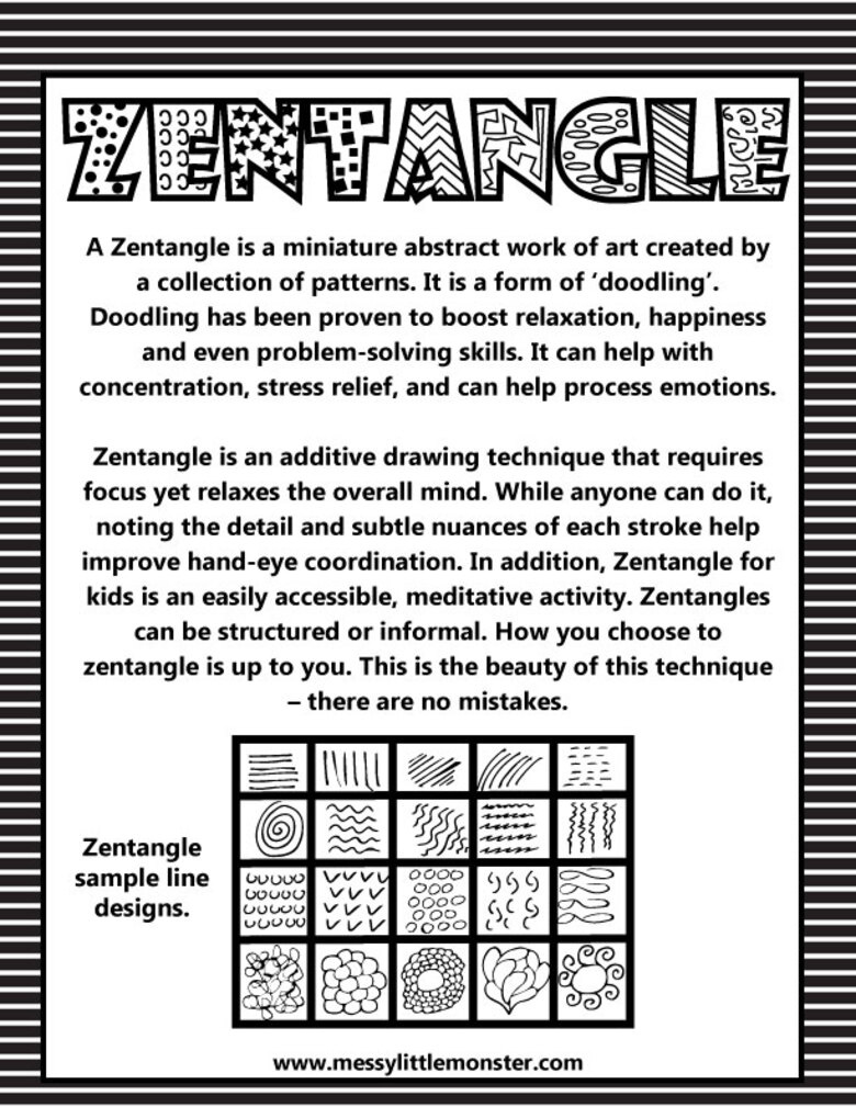 Easy Zentangle Art For Kids - Messy Little Monster within Free Printable Zentangle Patterns For Kids