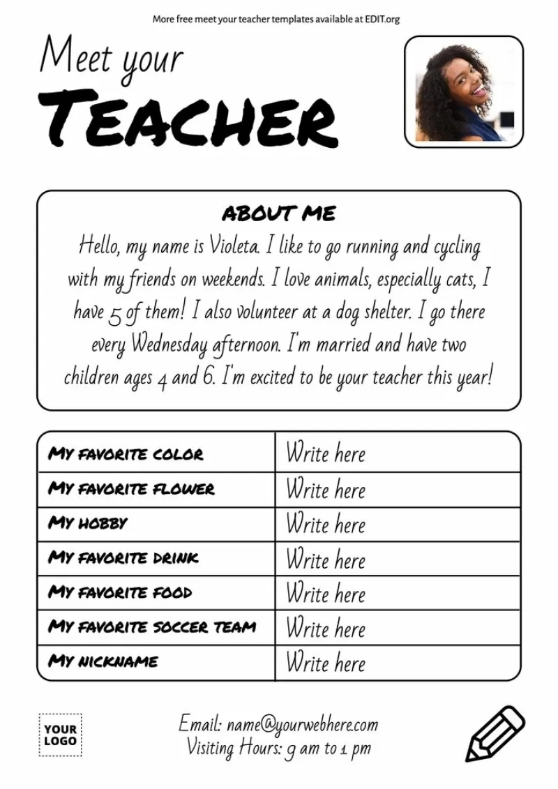 Edit Free Meet The Teacher Templates To Print inside Teacher Bio Template Free